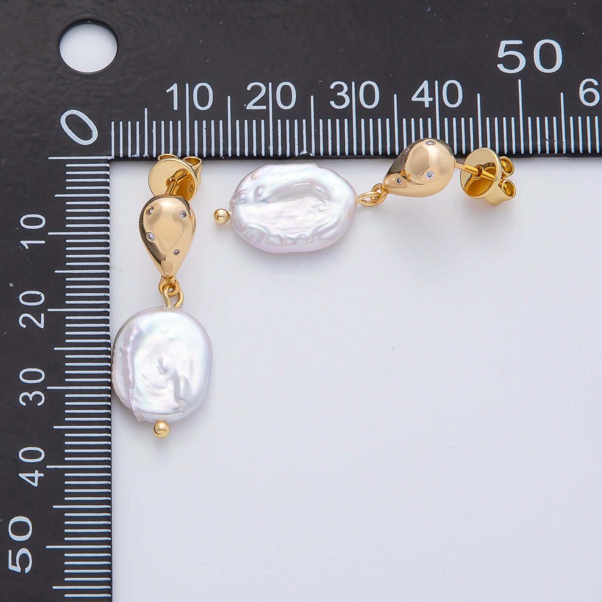 18K Gold Filled 31.5mm Baroque Shell Pearl Drop Stud Earrings | AD1597 - DLUXCA