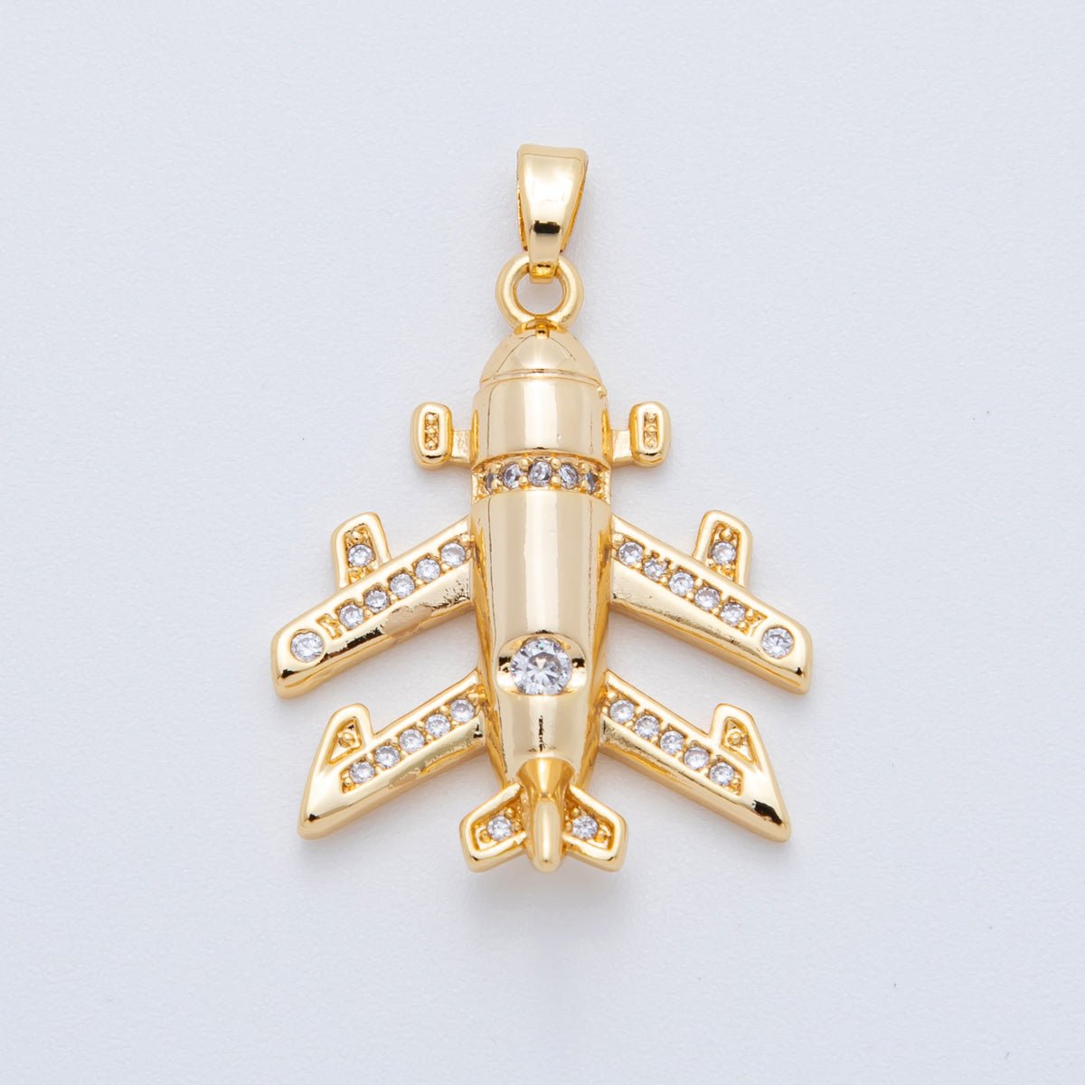 18K Gold Filled 31.5mm Micro Paved CZ Airplane Jet Plane Pendant | AH - 806 - DLUXCA