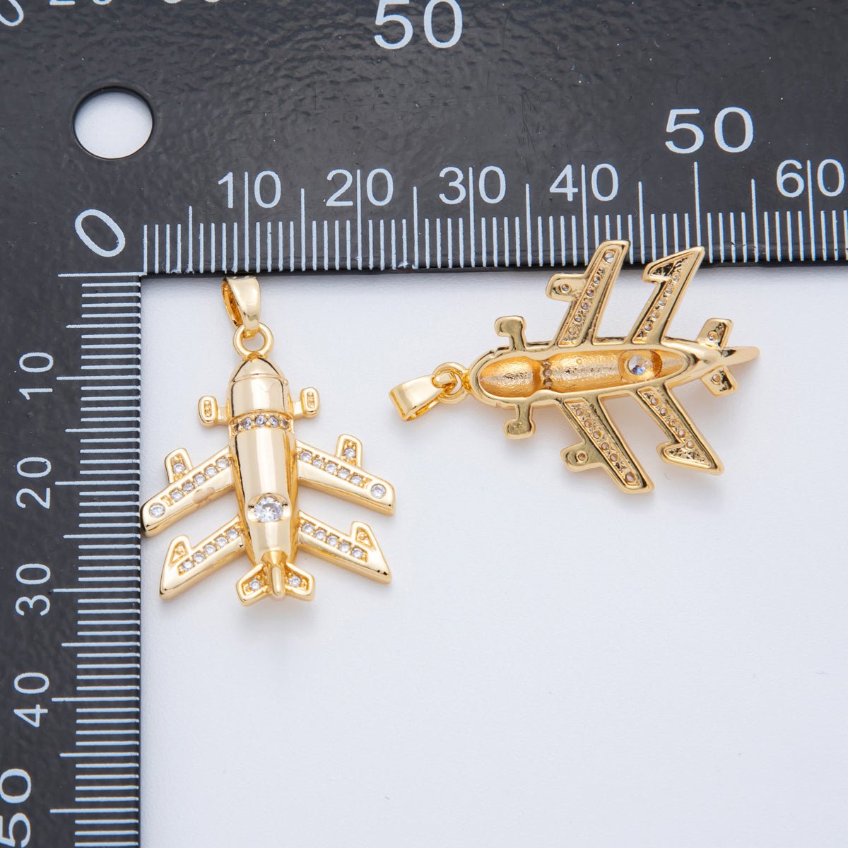 18K Gold Filled 31.5mm Micro Paved CZ Airplane Jet Plane Pendant | AH - 806 - DLUXCA