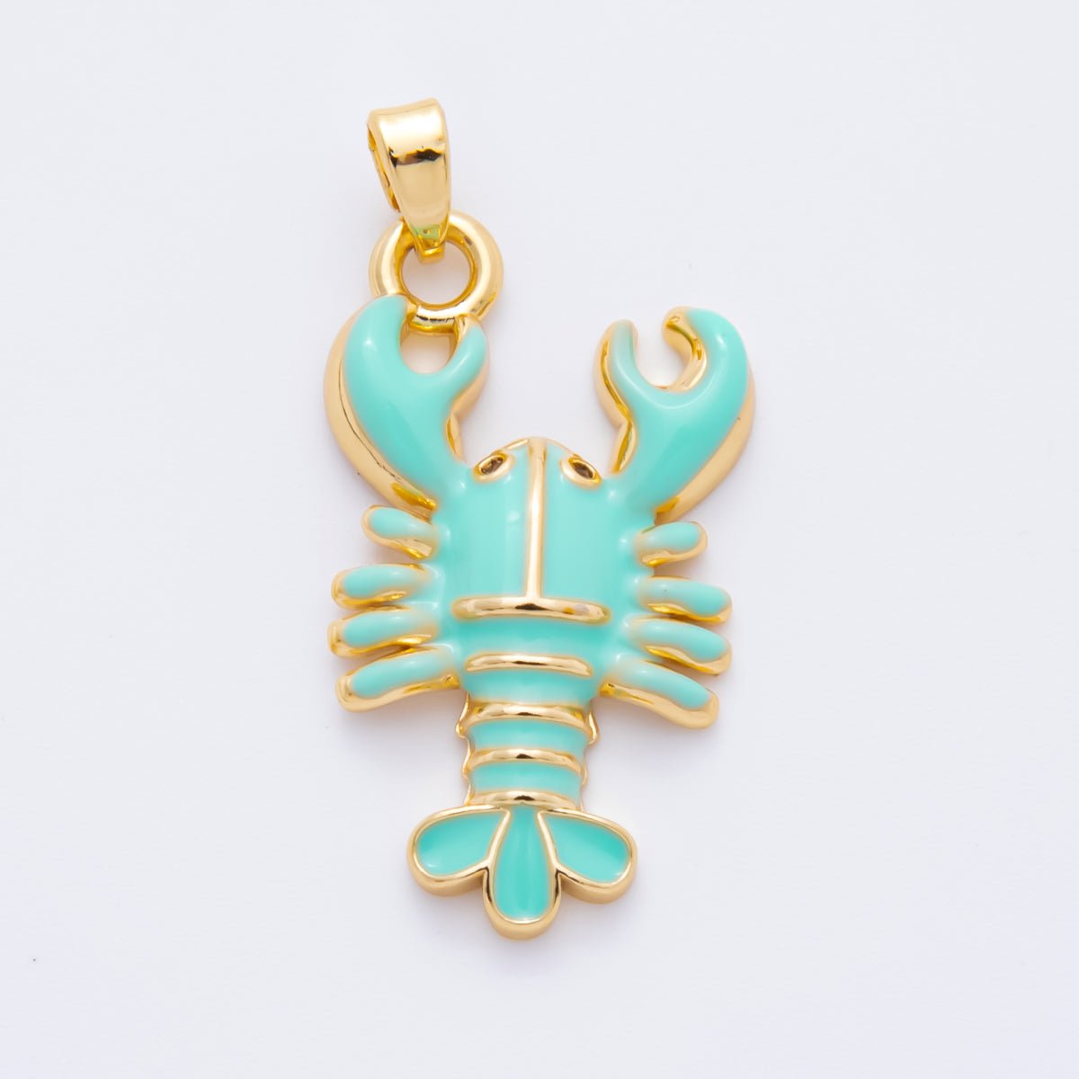 18K Gold Filled 31.5mm Red, Green, Purple Enamel Crustacean Crawfish Sea Lobster Pendant | AH793 AH794 - DLUXCA