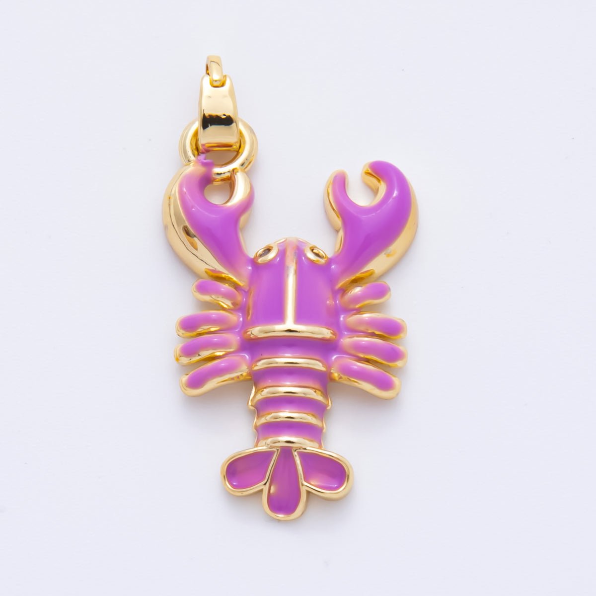 18K Gold Filled 31.5mm Red, Green, Purple Enamel Crustacean Crawfish Sea Lobster Pendant | AH793 AH794 - DLUXCA