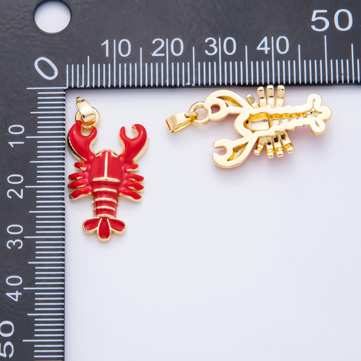 18K Gold Filled 31.5mm Red, Green, Purple Enamel Crustacean Crawfish Sea Lobster Pendant | AH793 AH794 - DLUXCA