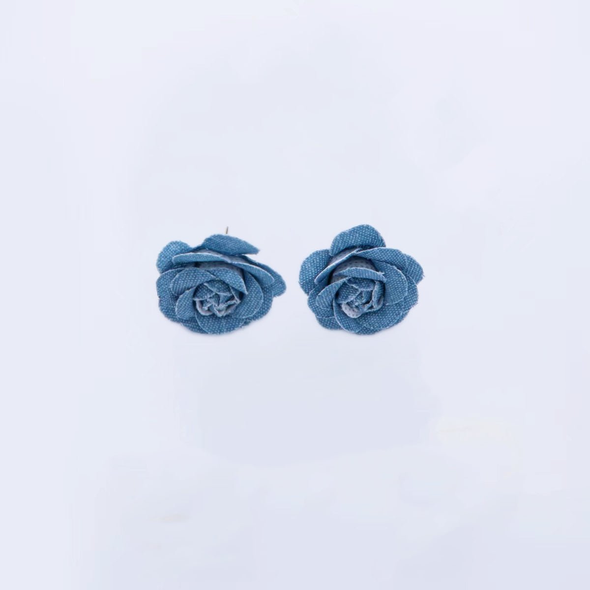 18K Gold Filled 31mm Blue Denim Jeans Rose Flower Stud Earrings | Earrings - 00187 - DLUXCA