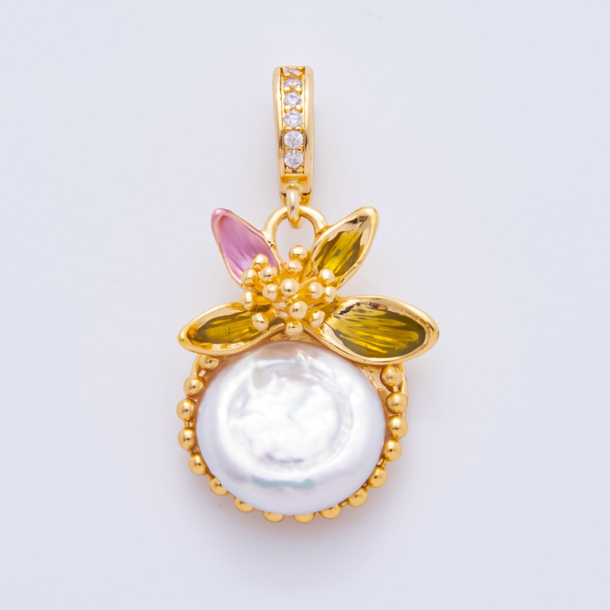 18K Gold Filled 31mm Flower Freshwater Pearl Pendant | AH - 809 - DLUXCA