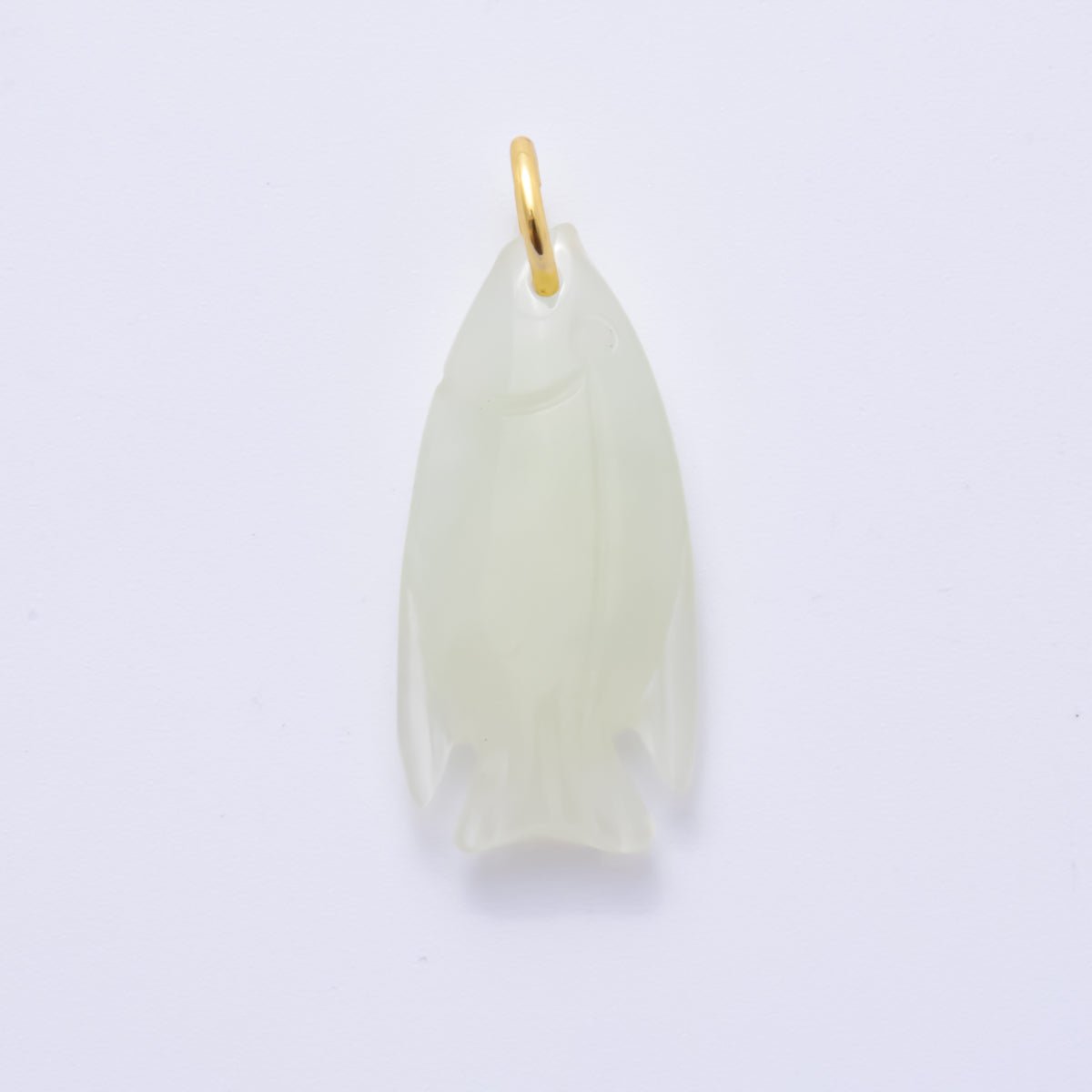 18K Gold Filled 31mm Jade Frosted Fish Gemstone Charm | AH827 - DLUXCA