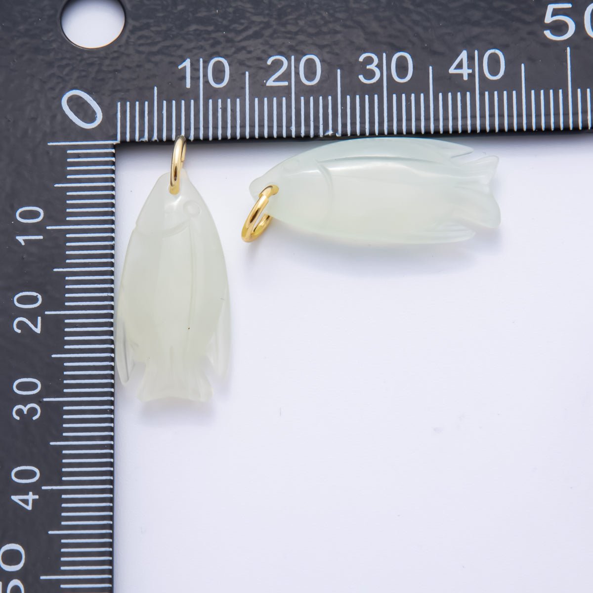 18K Gold Filled 31mm Jade Frosted Fish Gemstone Charm | AH827 - DLUXCA
