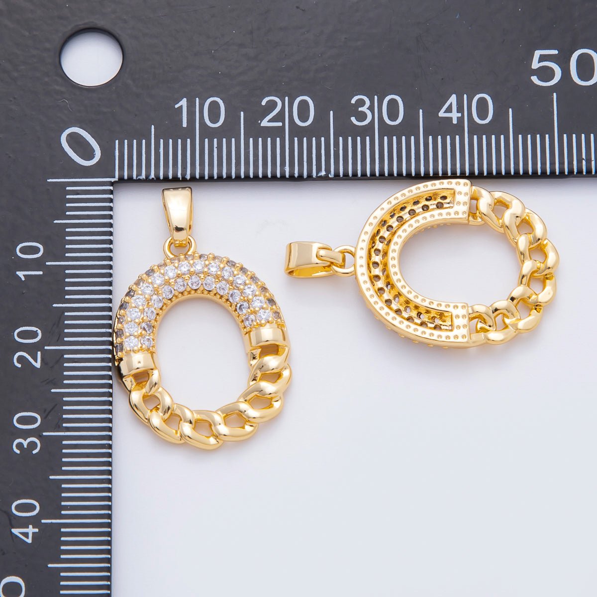 18K Gold Filled 31mm Micro Paved CZ Geometric Donut Oblong Pendant | AF1117 - DLUXCA