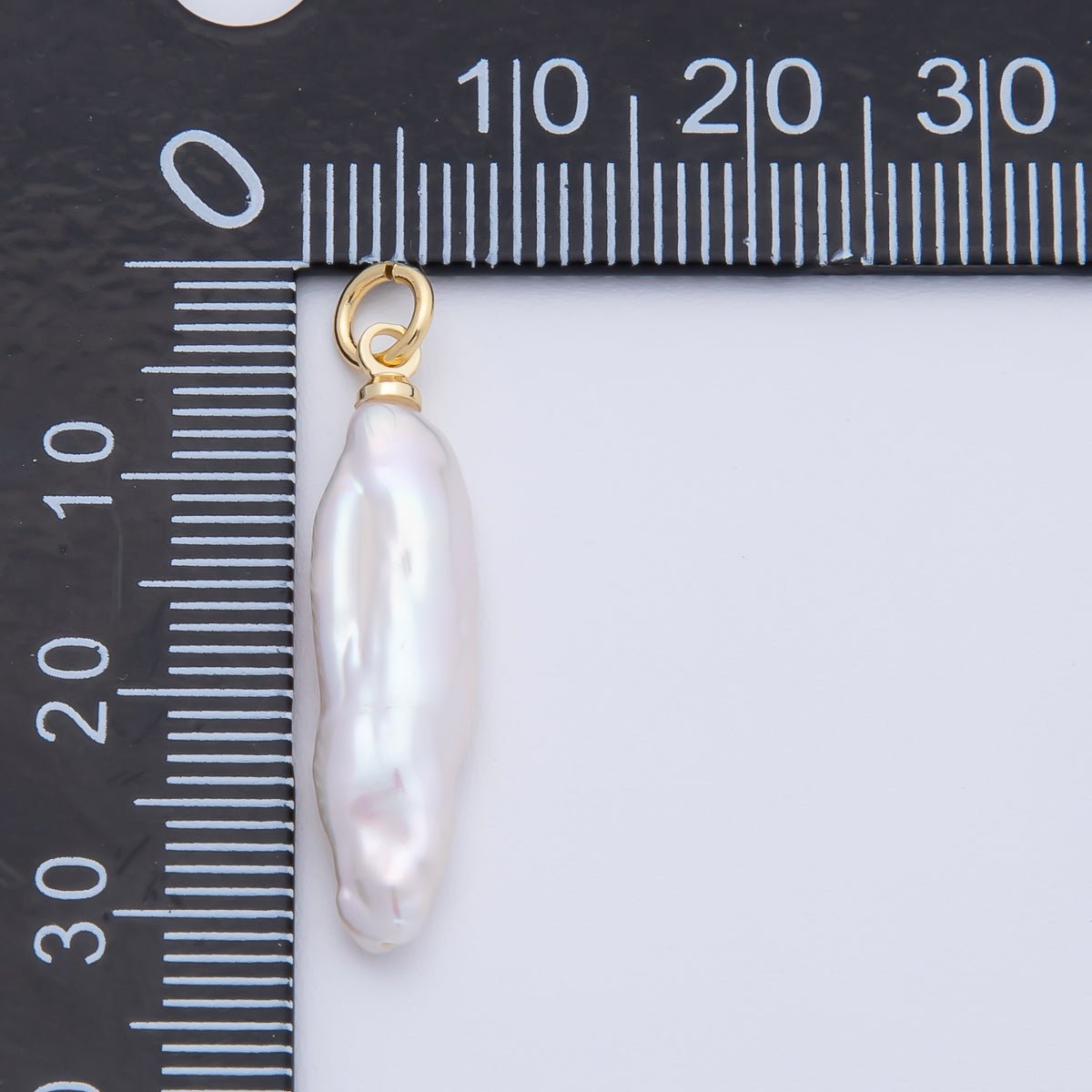 18K Gold Filled 32mm Baroque Long Tube Freshwater Pearl Drop Charm | AF636 - DLUXCA