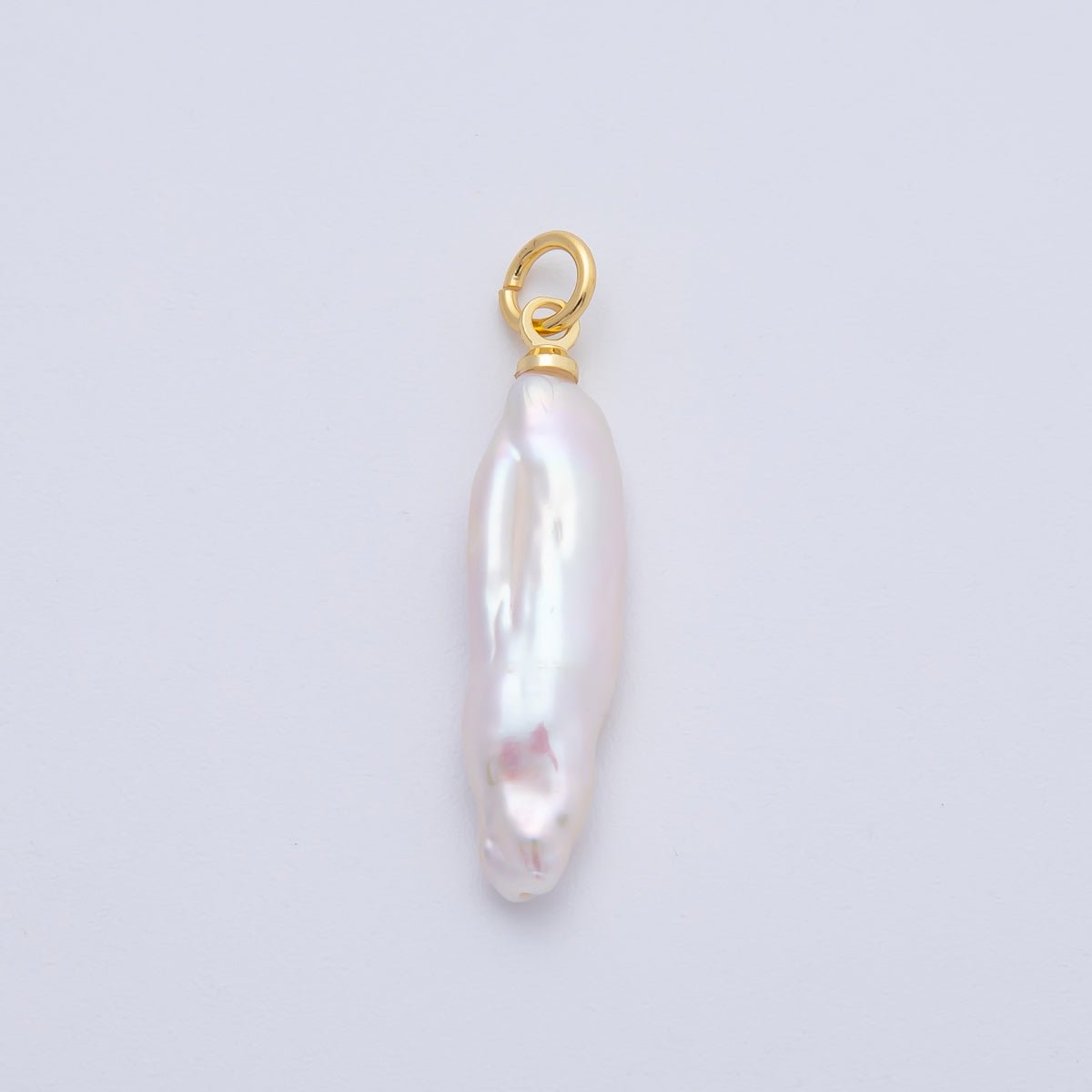 18K Gold Filled 32mm Baroque Long Tube Freshwater Pearl Drop Charm | AF636 - DLUXCA