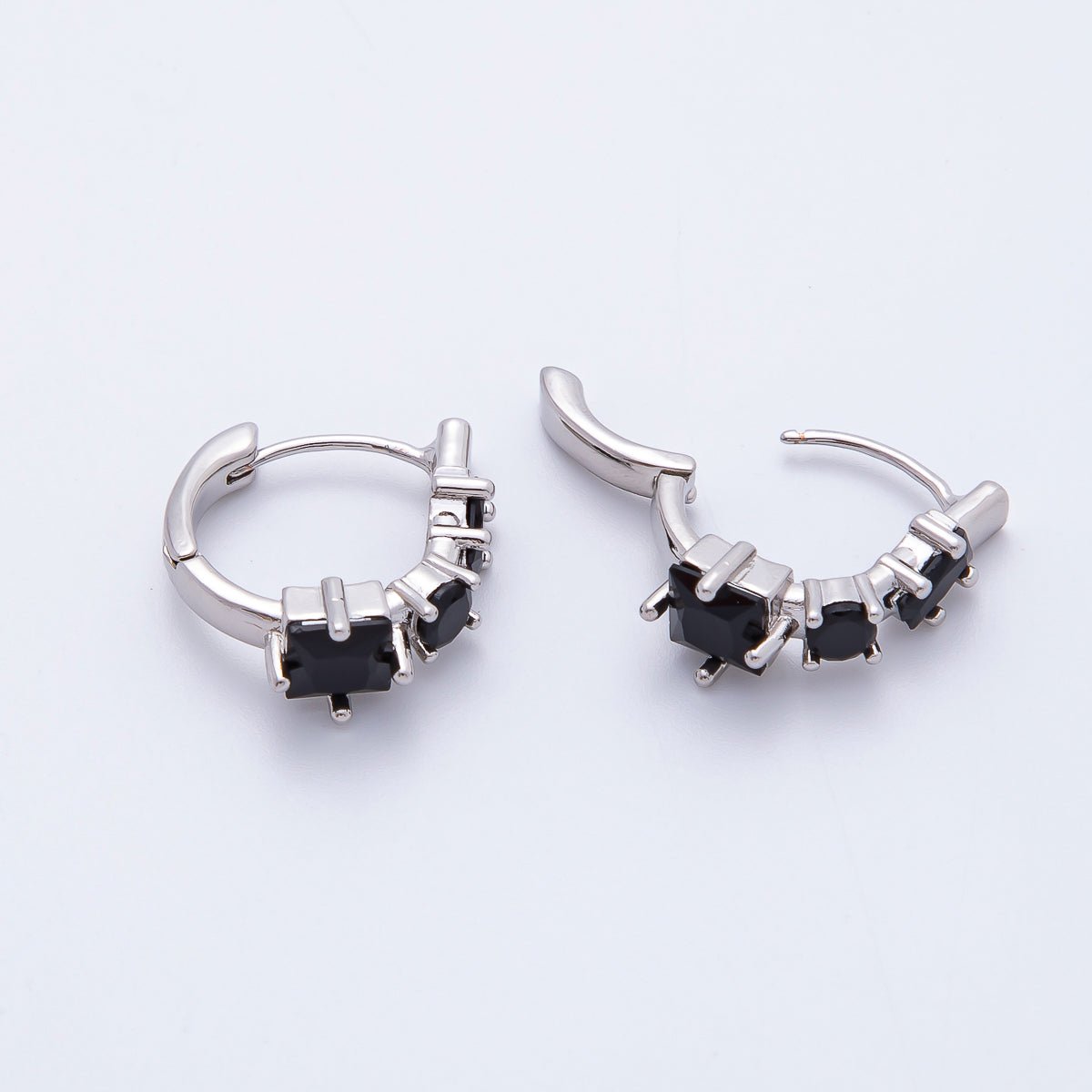 18K Gold Filled 32mm Black CZ Square Cluster Gradient Huggie Hoops Earrings in Gold & Silver | AJ280 AJ281 - DLUXCA