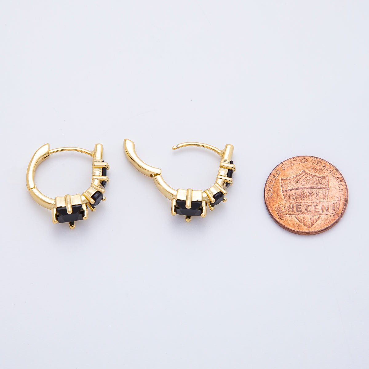 18K Gold Filled 32mm Black CZ Square Cluster Gradient Huggie Hoops Earrings in Gold & Silver | AJ280 AJ281 - DLUXCA