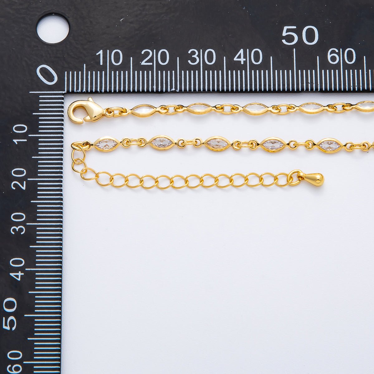 18K Gold Filled 3.2mm Clear Marquise CZ Chain 20 Inch Lariat Necklace w. Extender | WA - 3275 - DLUXCA