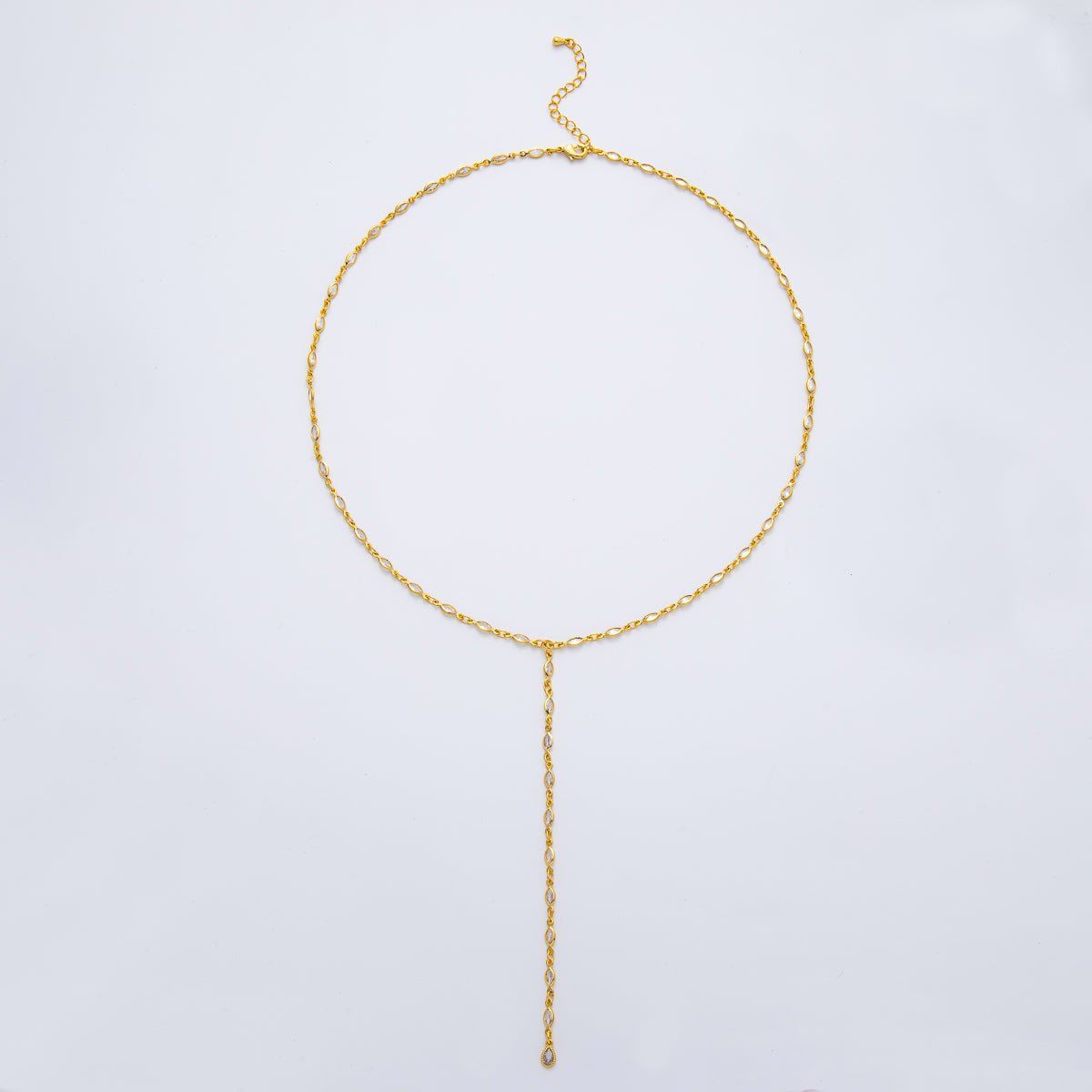 18K Gold Filled 3.2mm Clear Marquise CZ Chain 20 Inch Lariat Necklace w. Extender | WA - 3275 - DLUXCA