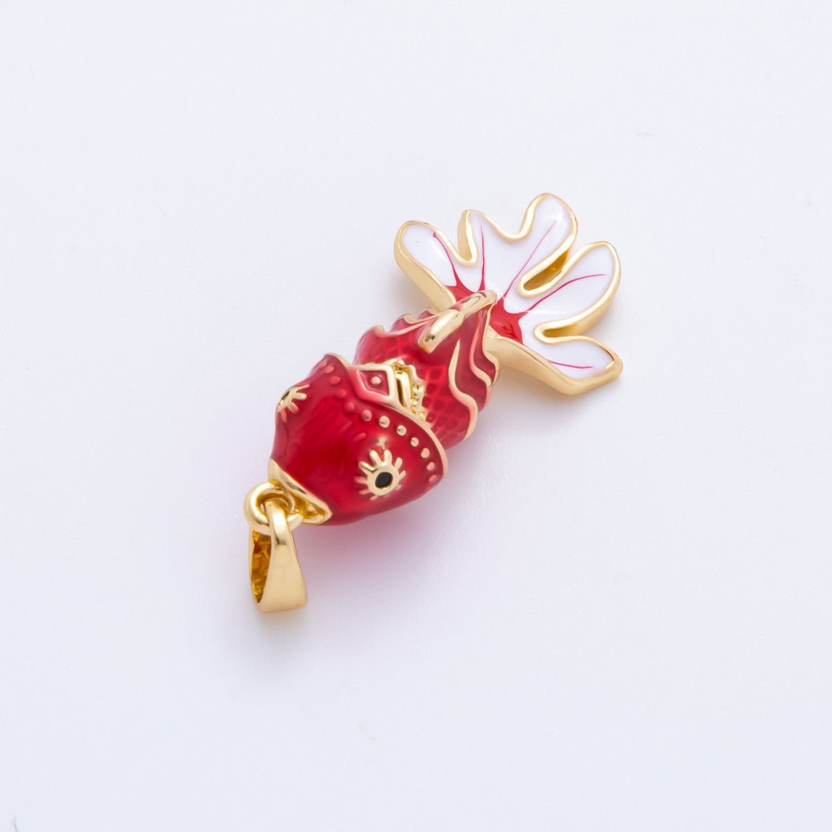 18K Gold Filled 32mm Enamel Art Fortune Koi Fish Pendant in Green & Red | AH - 815 - DLUXCA