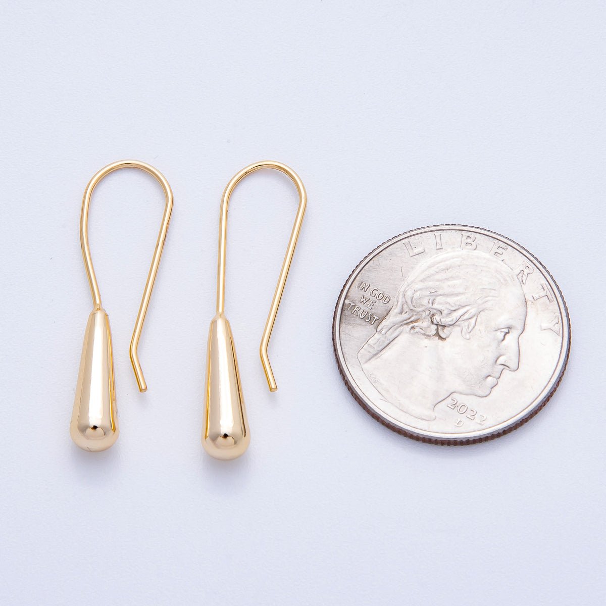 18K Gold Filled 32mm Minimalist Teardrop Fish Hook Drop Earrings | Earrings - 00183 - DLUXCA