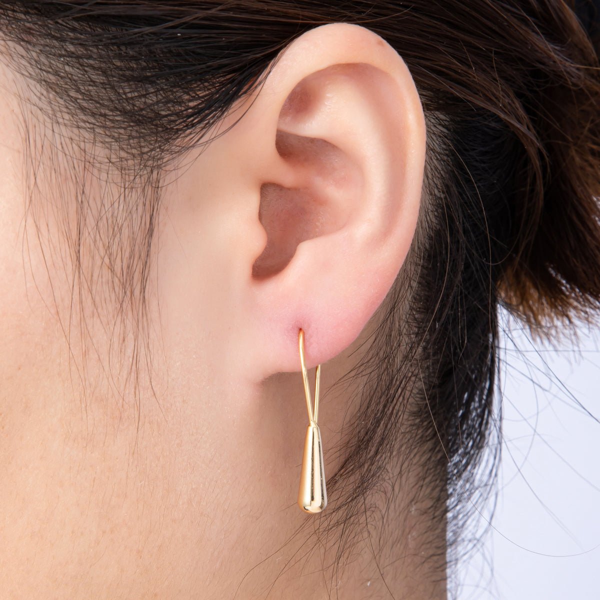18K Gold Filled 32mm Minimalist Teardrop Fish Hook Drop Earrings | Earrings - 00183 - DLUXCA