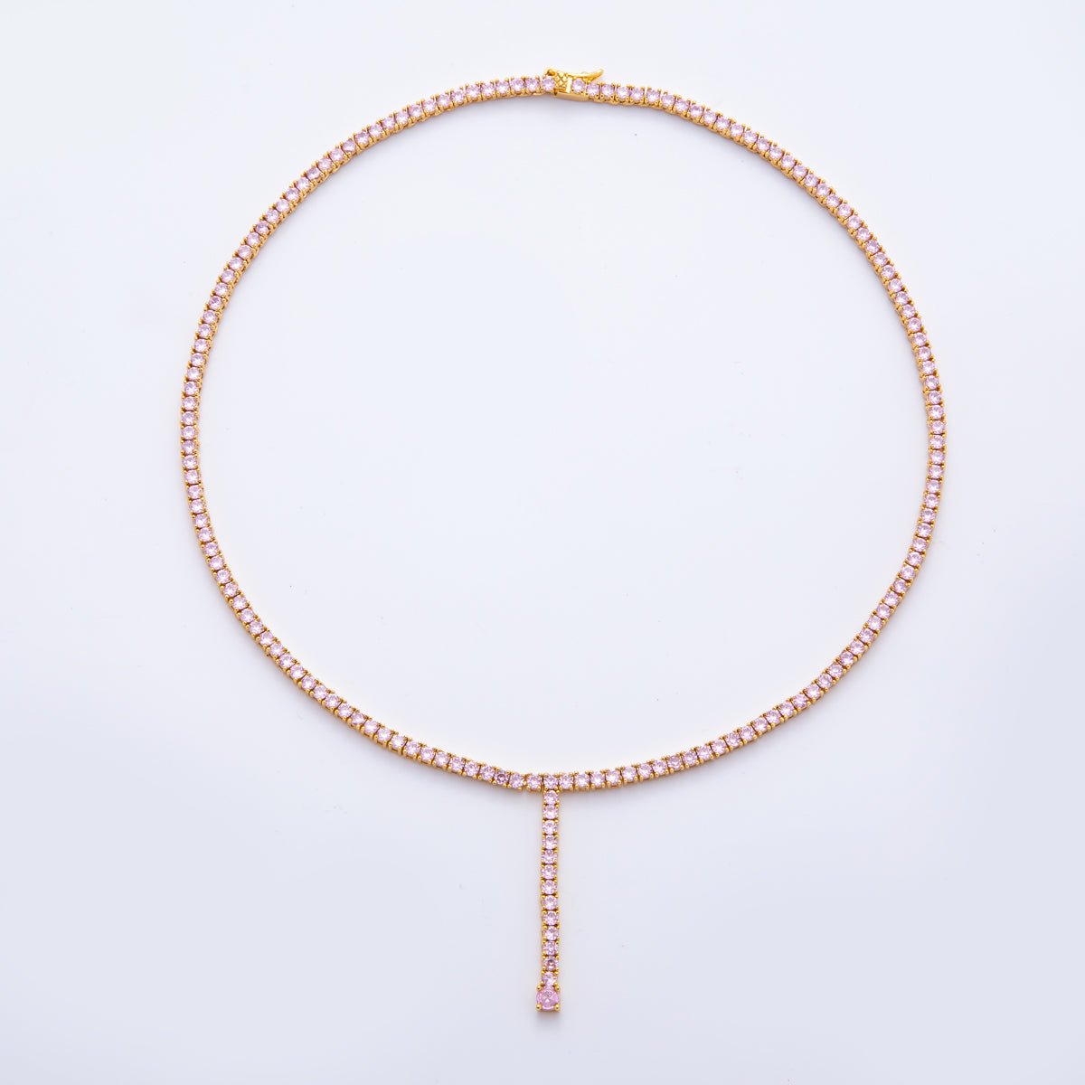 18K Gold Filled 3.2mm Pink, Purple, Red, Clear CZ Tennis Chain Lariat 16 Inch Necklace | WA - 2241 ~ WA - 3265 - DLUXCA