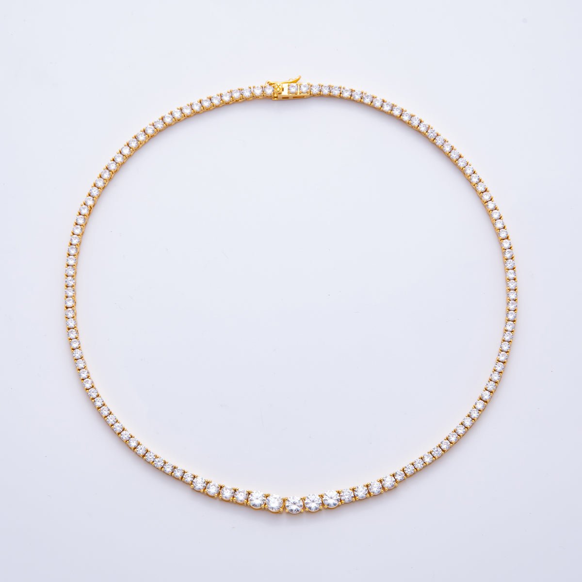 18K Gold Filled 3.3mm 5mm Gradient Clear CZ Tennis Chain 16.5 Inch Necklace | WA - 3269 - DLUXCA