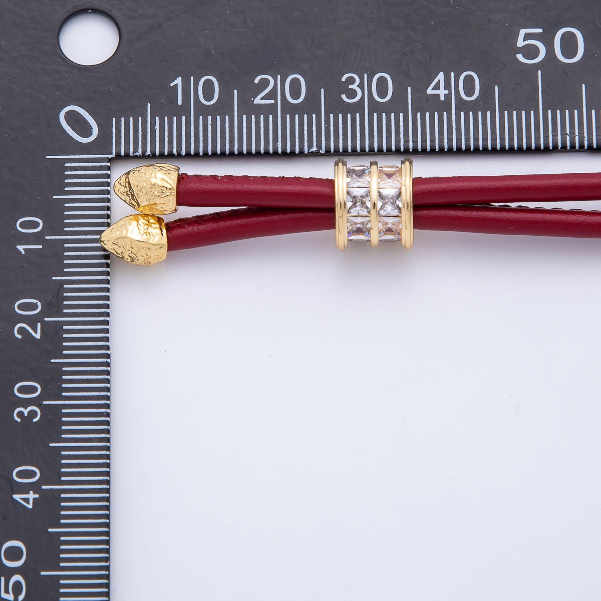 18K Gold Filled 3.3mm Brown, Color, Red Faux Leather Baguette CZ Slide Bolo Chain 23.62 Inch Necklace | WA-01211 ~ WA-01214 - DLUXCA