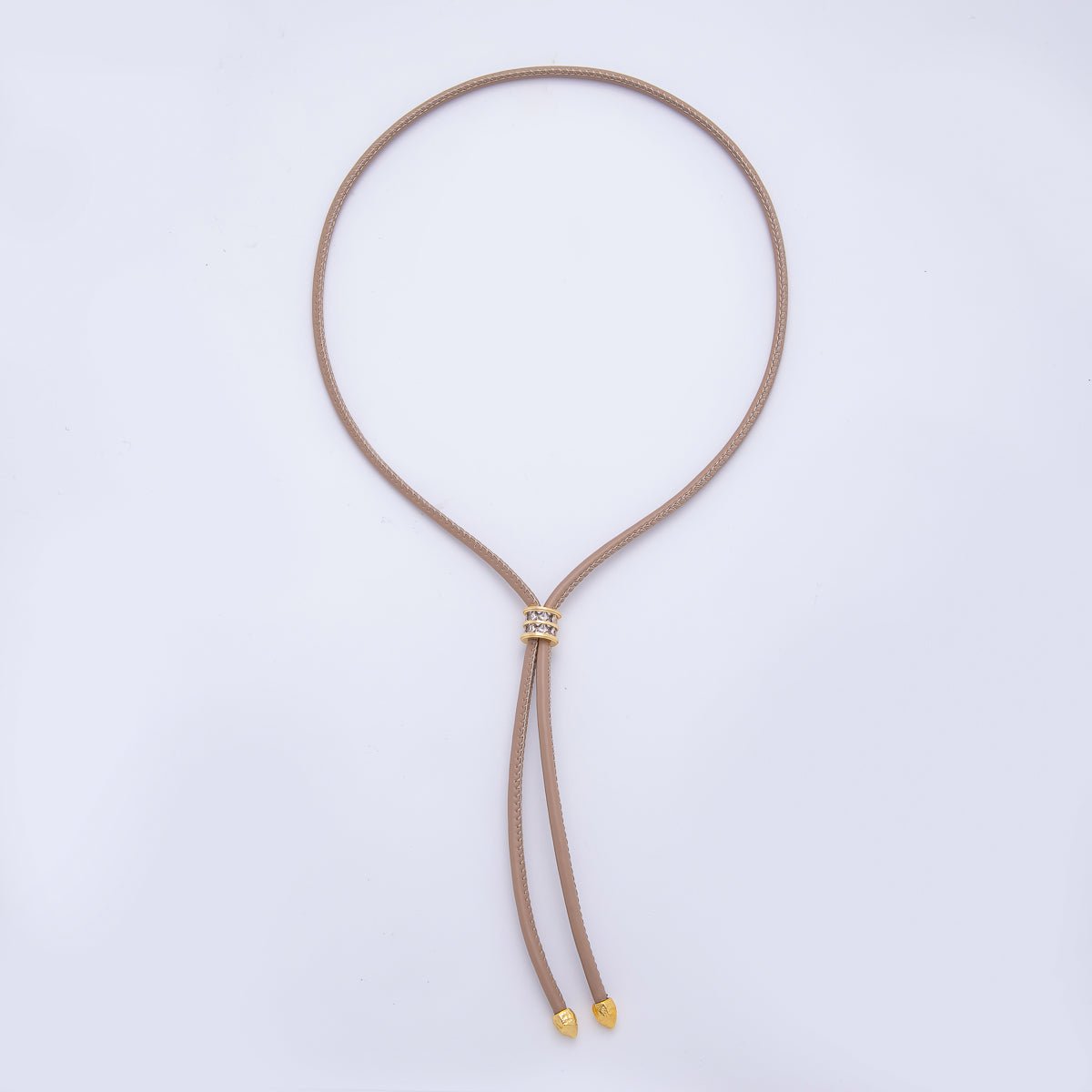 18K Gold Filled 3.3mm Brown, Color, Red Faux Leather Baguette CZ Slide Bolo Chain 23.62 Inch Necklace | WA-01211 ~ WA-01214 - DLUXCA