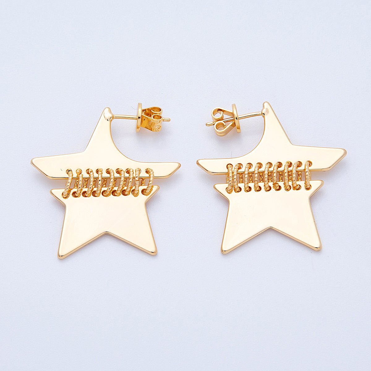 18K Gold Filled 33mm Minimalist Celestial Star Fringe Drop Studs | Earrings - 00196 - DLUXCA