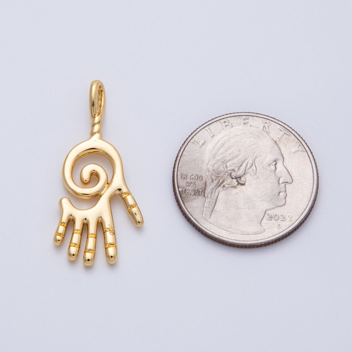 18K Gold Filled 33mm Minimalist Circular Palm Hand Print Pendant | Charms - 00093 - DLUXCA