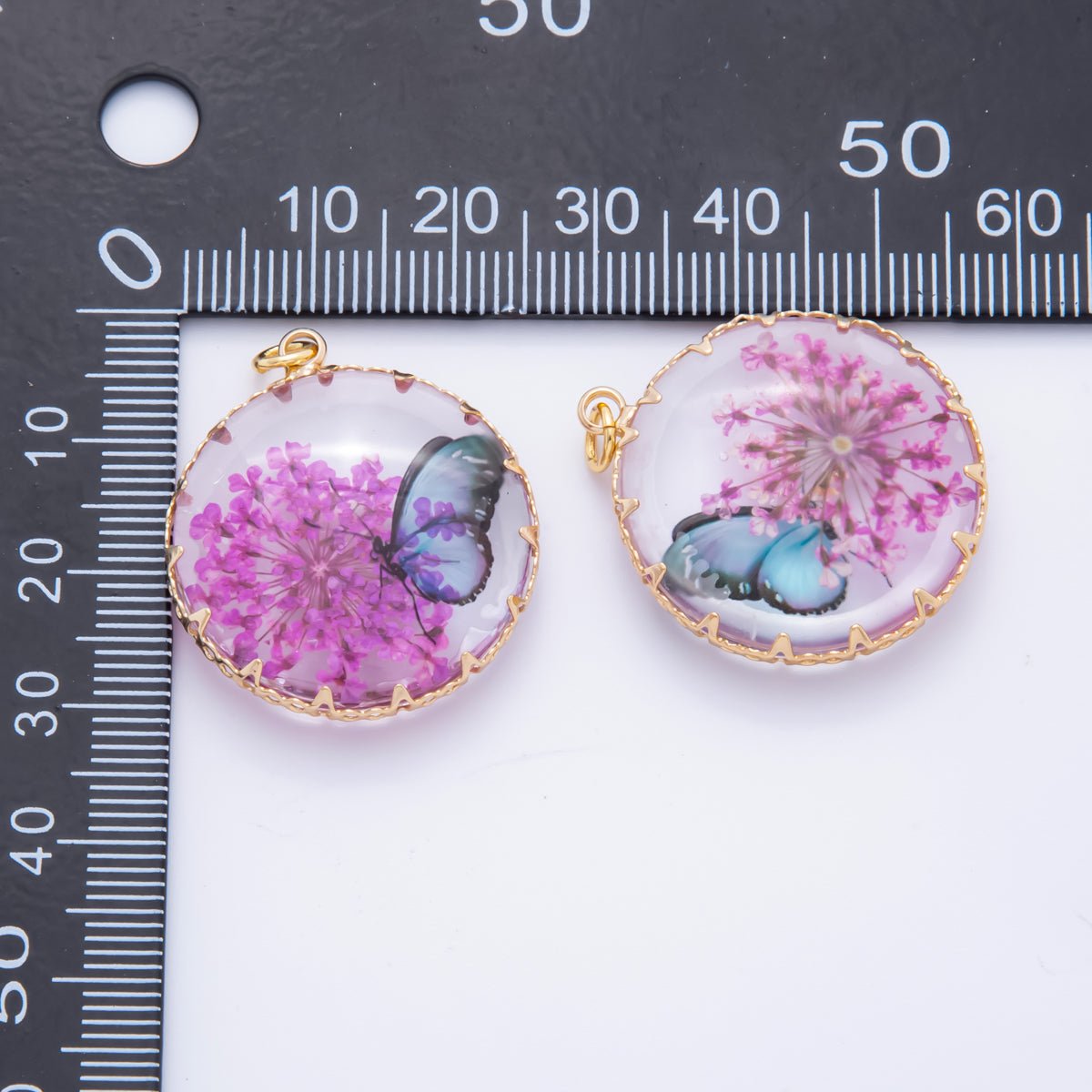 18K Gold Filled 33mm Resin Butterfly Bloom Flowers Charm | AH851 AH852 - DLUXCA