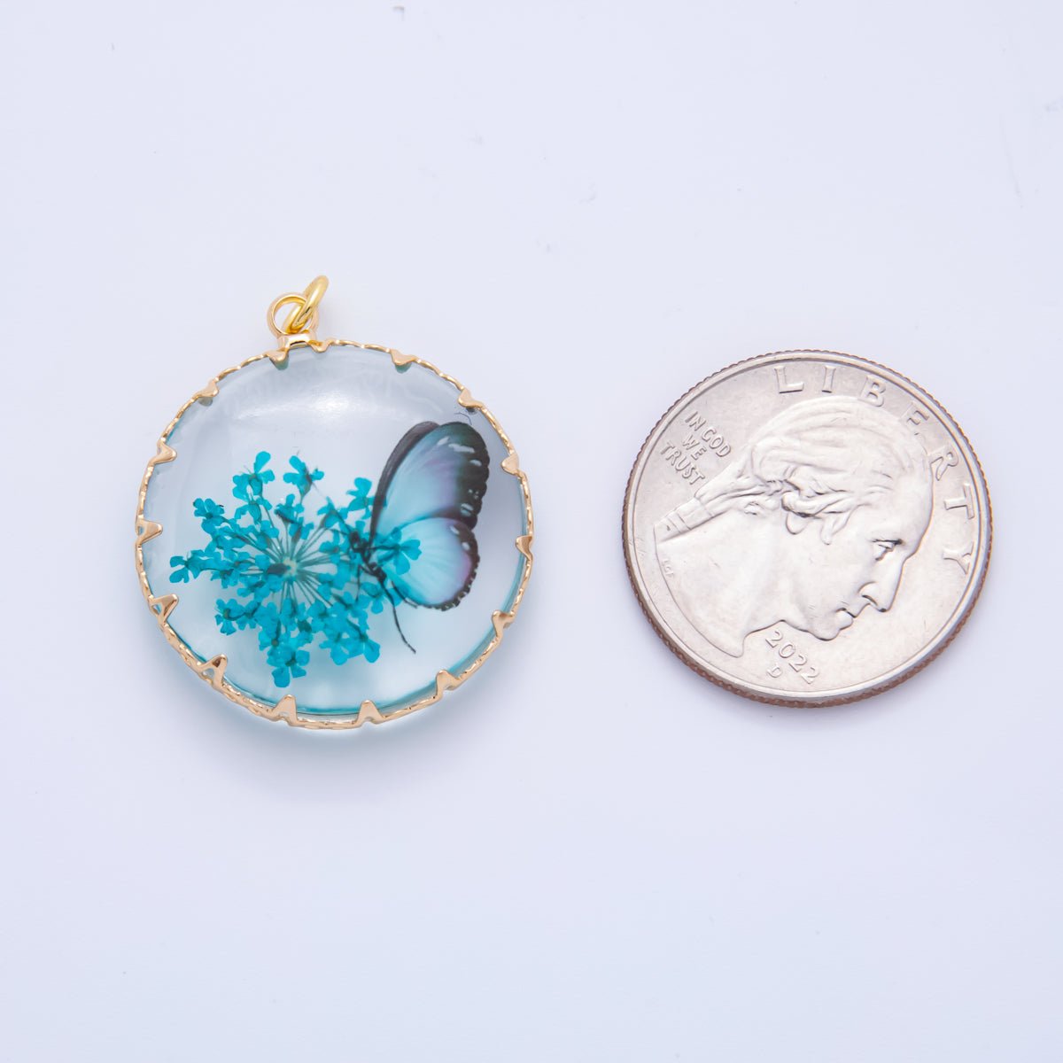 18K Gold Filled 33mm Resin Butterfly Bloom Flowers Charm | AH851 AH852 - DLUXCA