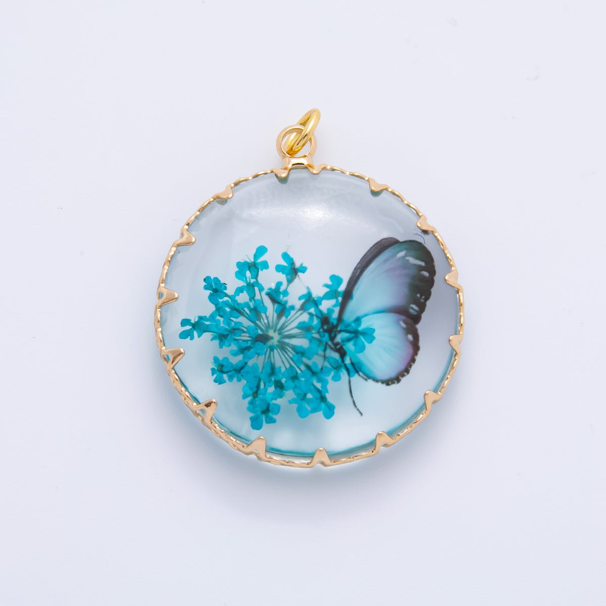 18K Gold Filled 33mm Resin Butterfly Bloom Flowers Charm | AH851 AH852 - DLUXCA