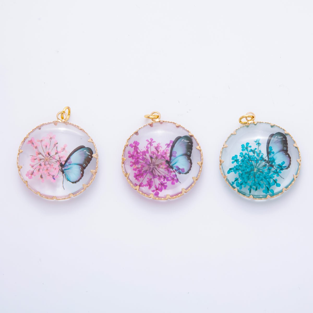 18K Gold Filled 33mm Resin Butterfly Bloom Flowers Charm | AH851 AH852 - DLUXCA