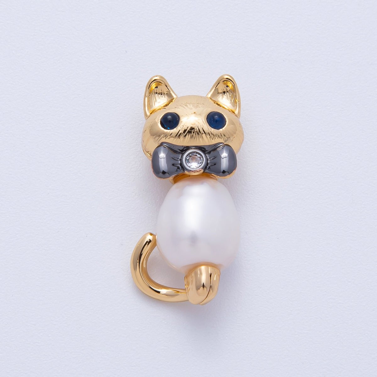 18K Gold Filled 33mm Shell Pearl Ribbon Bow Cat Kitten Bead | BEADS - 00001 - DLUXCA