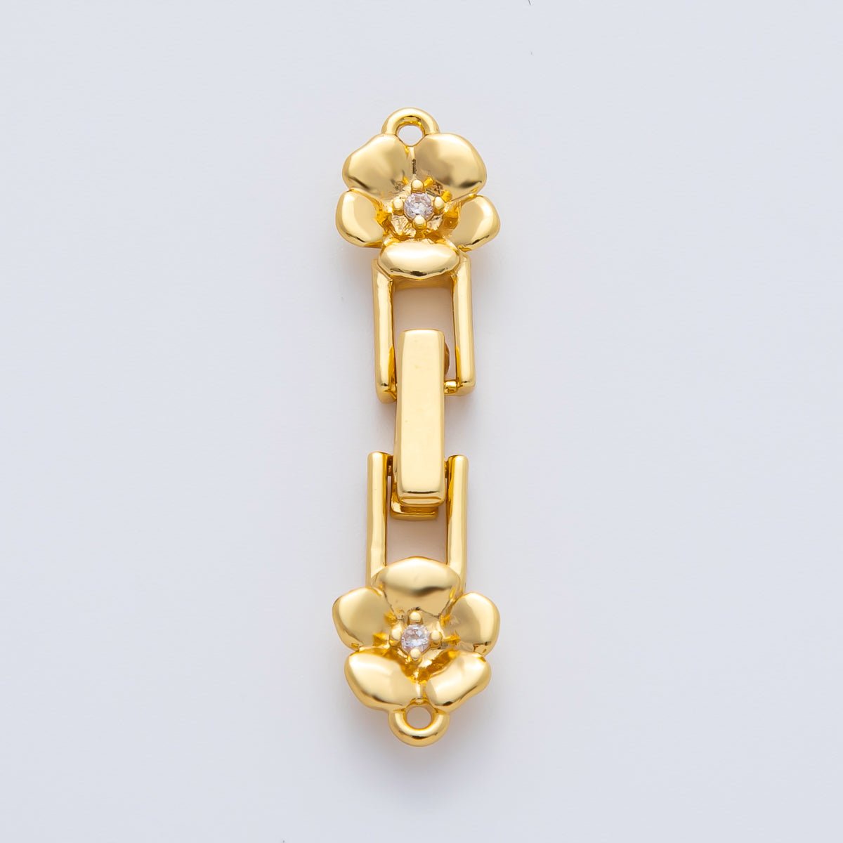 18K Gold Filled 34mm Clear CZ Twin Flower Fold - Over Clasps Closure Finding in Gold & Silver | Z1455 - DLUXCA