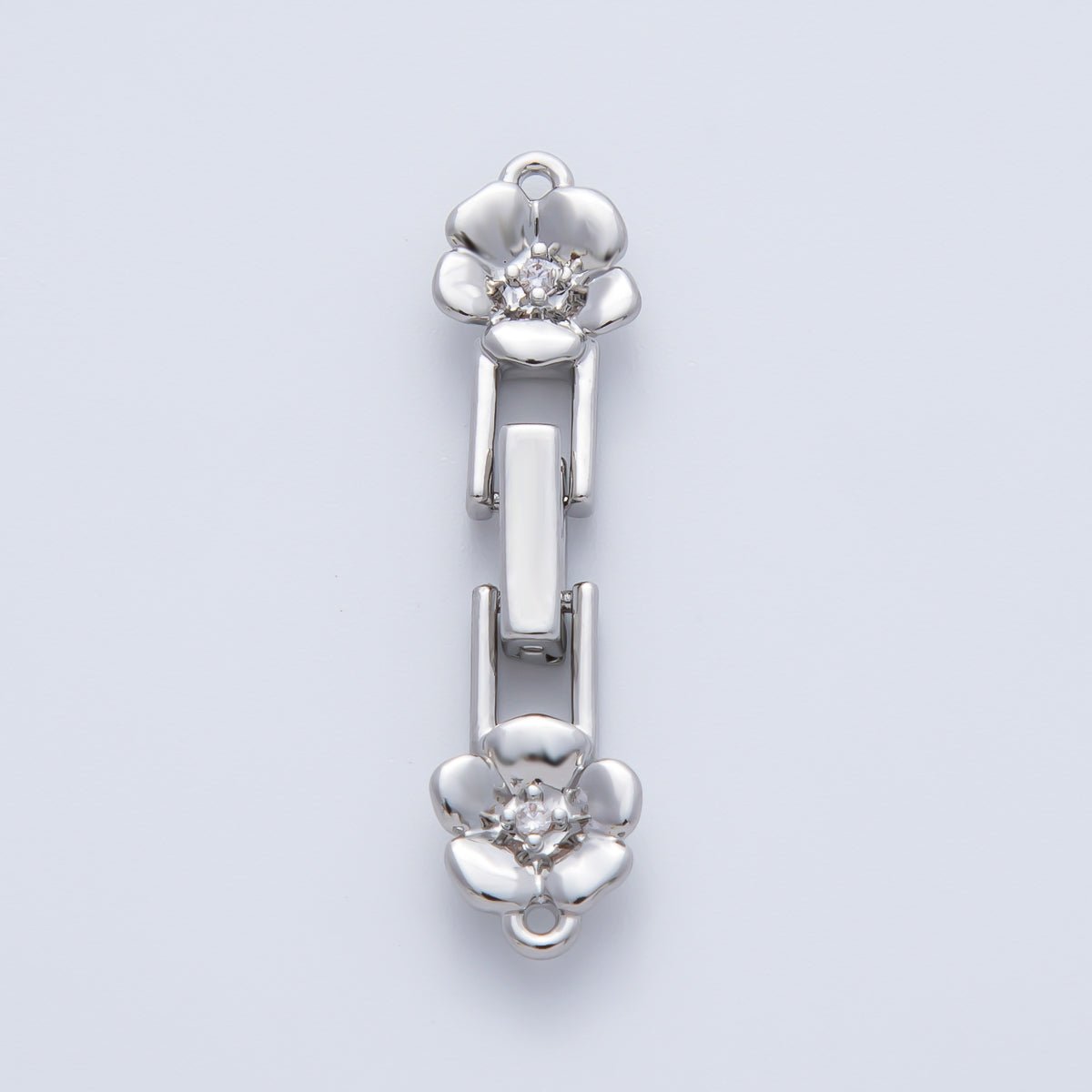 18K Gold Filled 34mm Clear CZ Twin Flower Fold - Over Clasps Closure Finding in Gold & Silver | Z1455 - DLUXCA