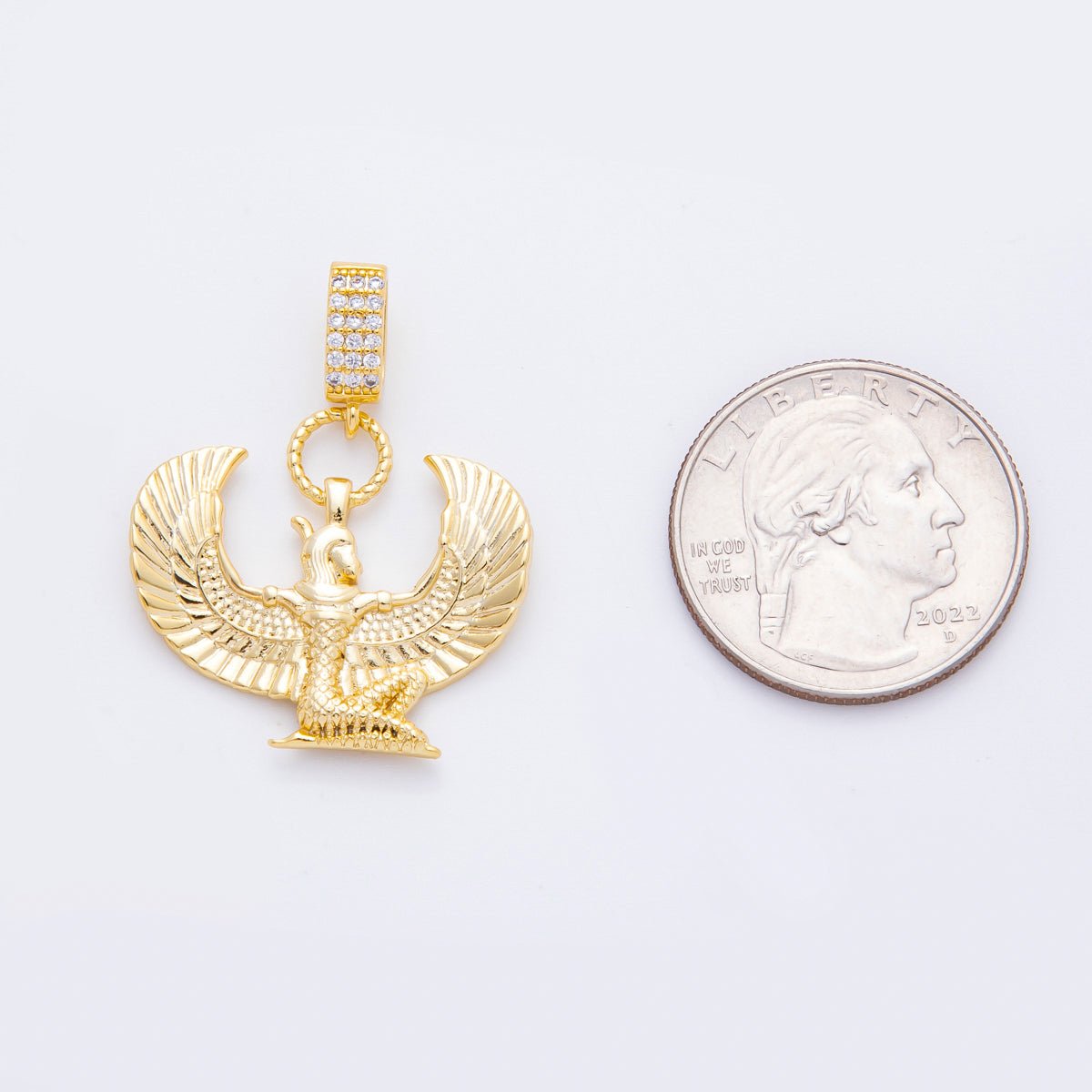 18K Gold Filled 34mm Egyptian Winged Isis Goddess Charm | N - A1222 - DLUXCA
