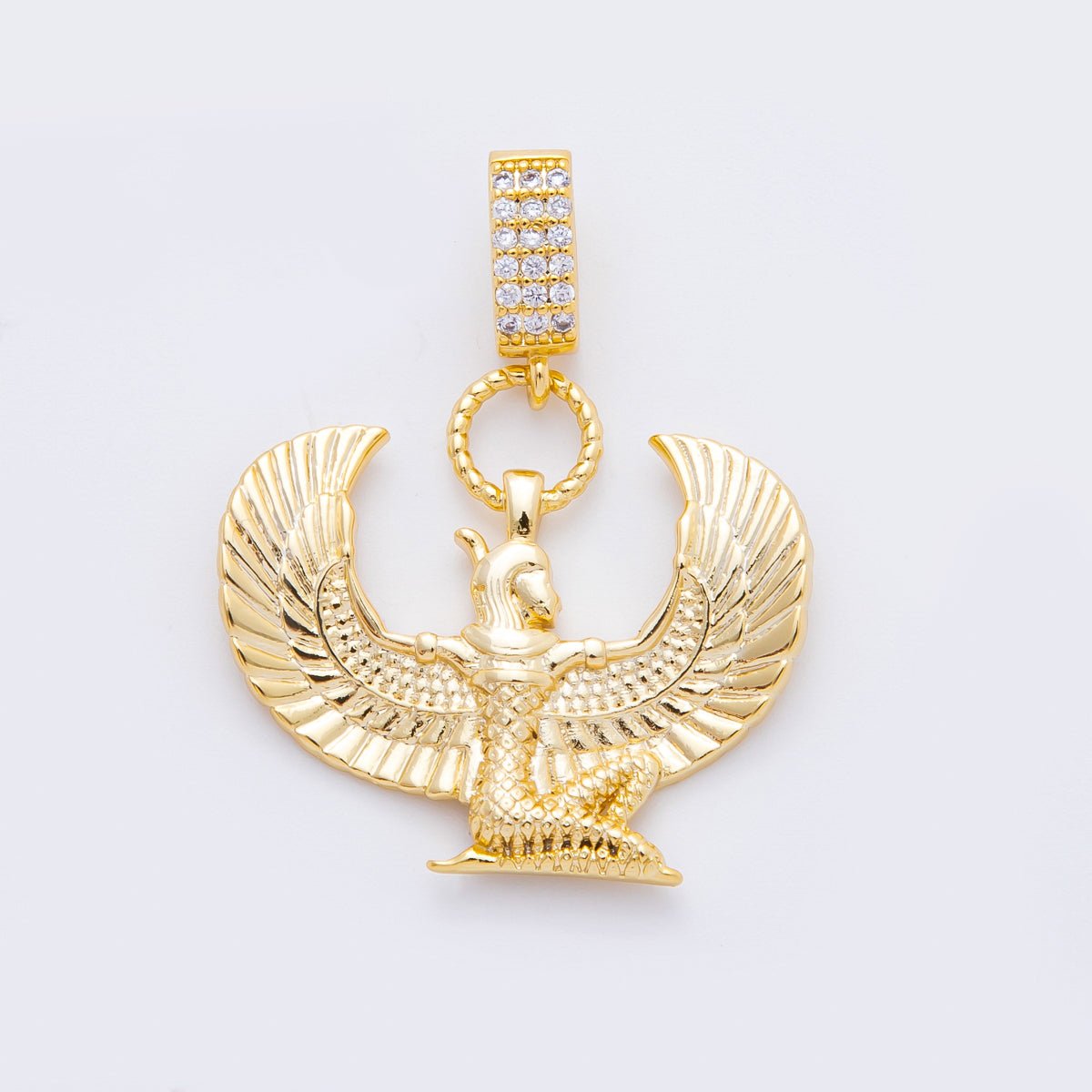 18K Gold Filled 34mm Egyptian Winged Isis Goddess Charm | N - A1222 - DLUXCA
