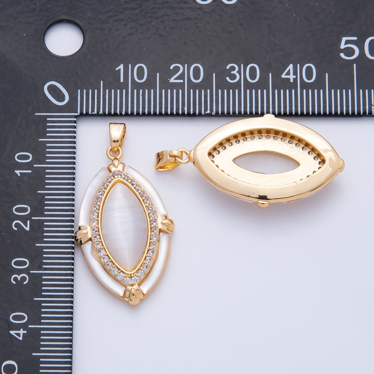 18K Gold Filled 34mm Micro Paved CZ Butterfly Shell Minimalist Oval Medallion Drop Pendant | AF1150 - DLUXCA