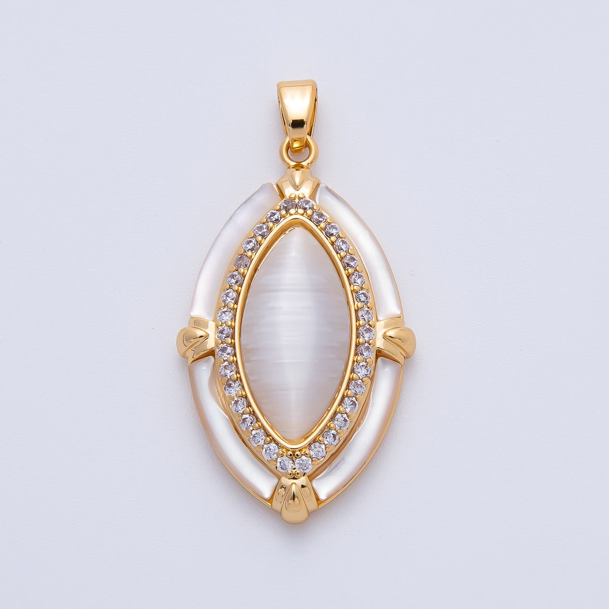 18K Gold Filled 34mm Micro Paved CZ Butterfly Shell Minimalist Oval Medallion Drop Pendant | AF1150 - DLUXCA