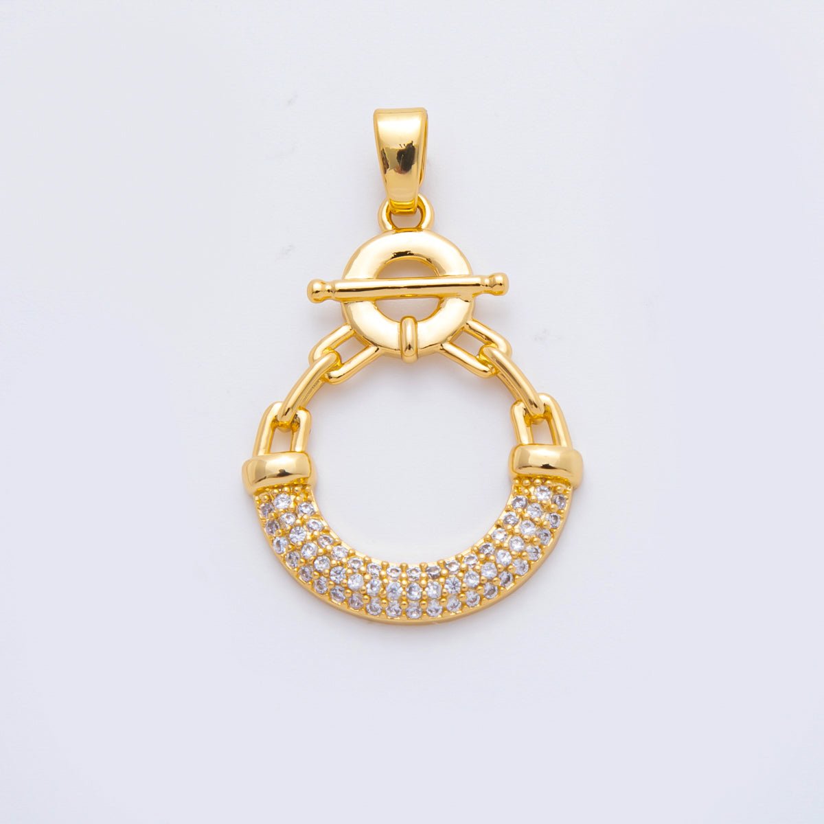 18K Gold Filled 34mm Micro Paved CZ Nautical Round Compass Pendant | AF - A1120 - DLUXCA