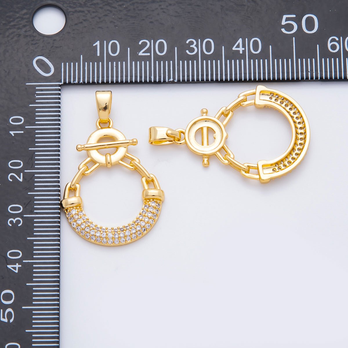 18K Gold Filled 34mm Micro Paved CZ Nautical Round Compass Pendant | AF - A1120 - DLUXCA