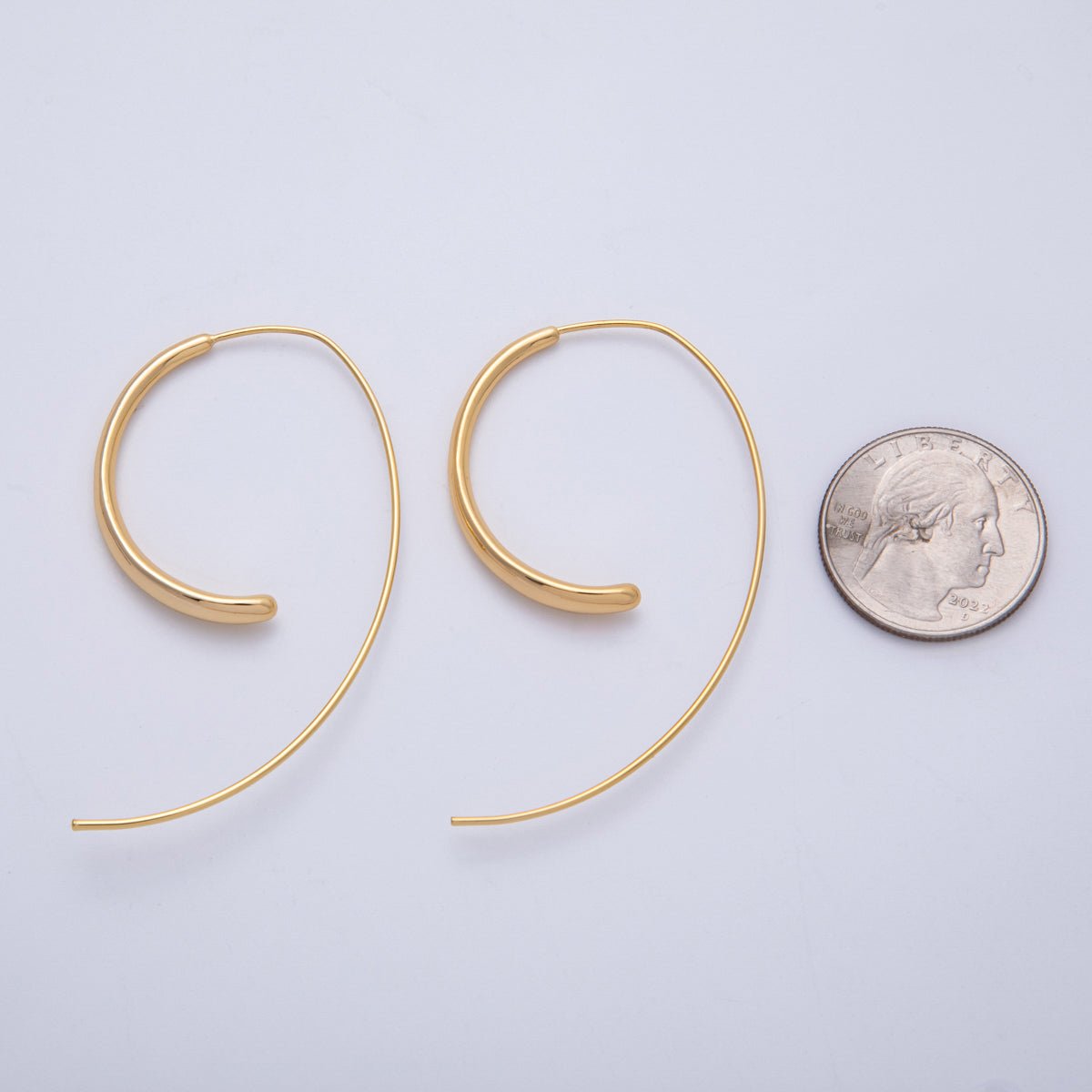 18K Gold Filled 34mm Minimalist Spiral Curl C - Shaped French Hook Earrings | EARRINGS - 00184 - DLUXCA