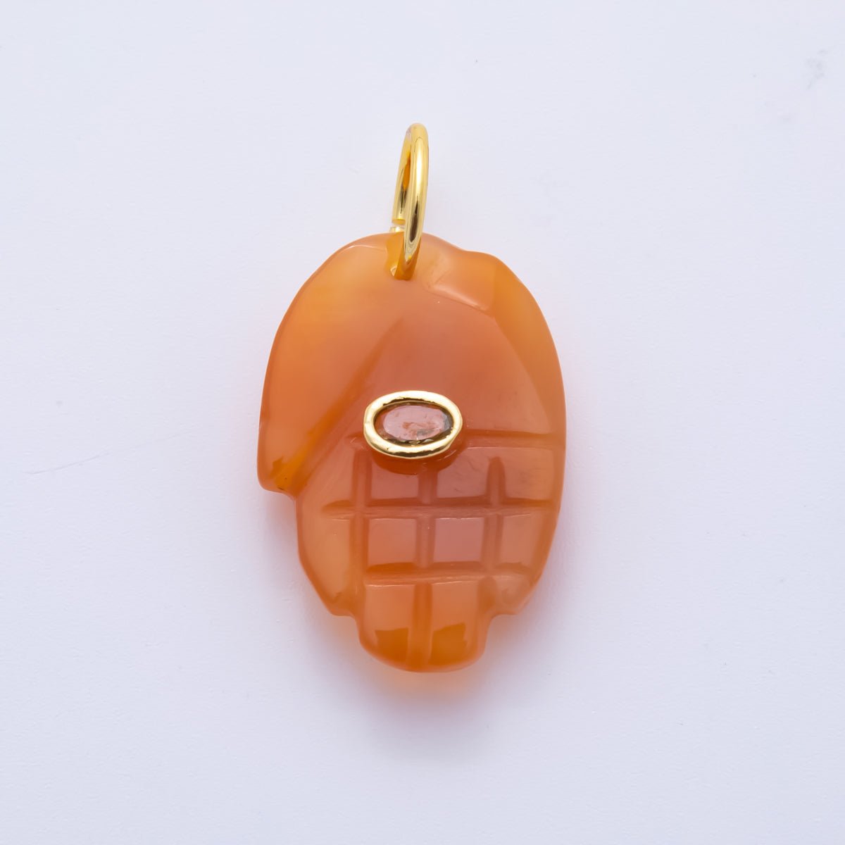 18K Gold Filled 34mm Opal, Ruffle, Carnelian Sacred Hand Palm All - seeing Eye Carving Hand Gemstone Charm | AH887 - AH889 - DLUXCA