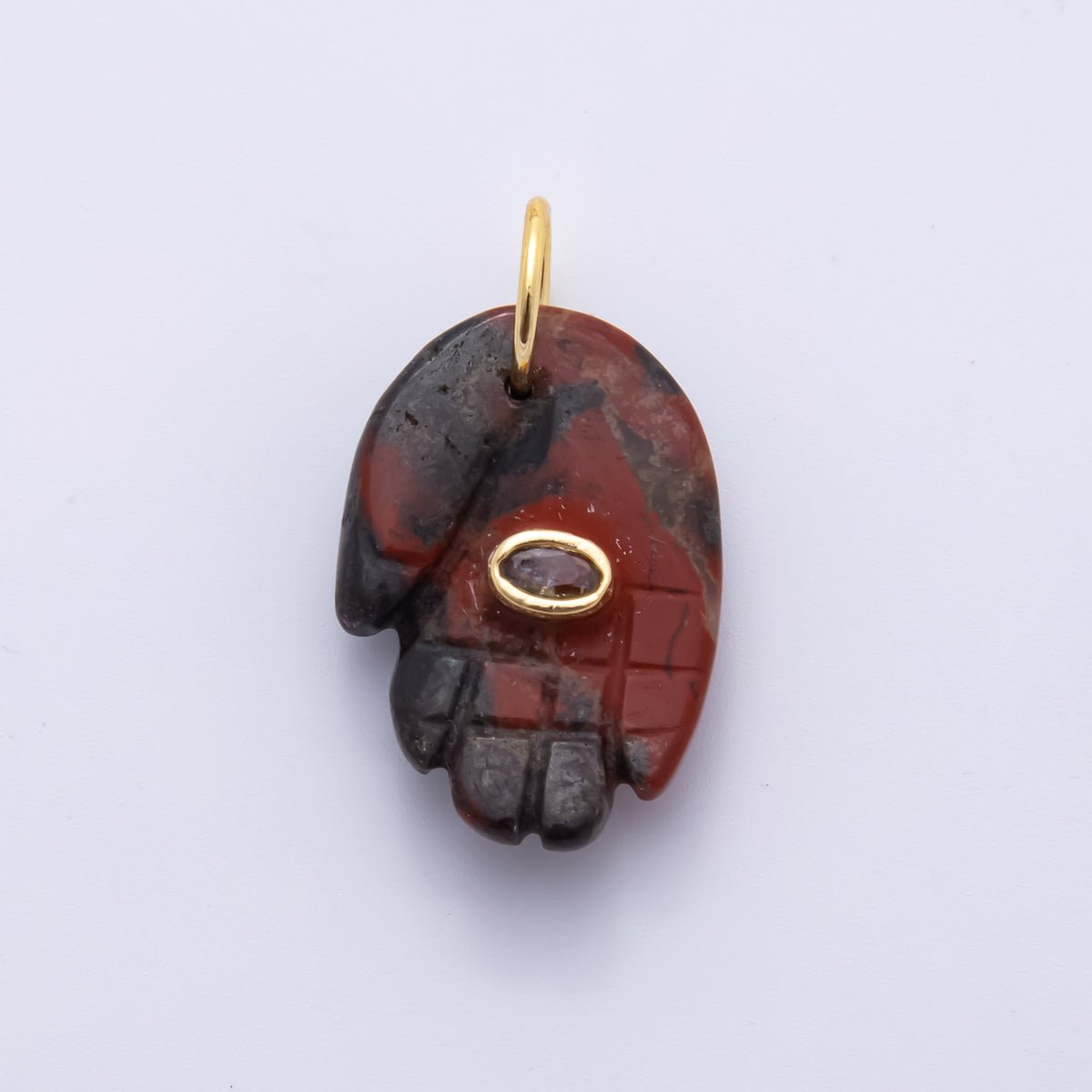 18K Gold Filled 34mm Opal, Ruffle, Carnelian Sacred Hand Palm All - seeing Eye Carving Hand Gemstone Charm | AH887 - AH889 - DLUXCA