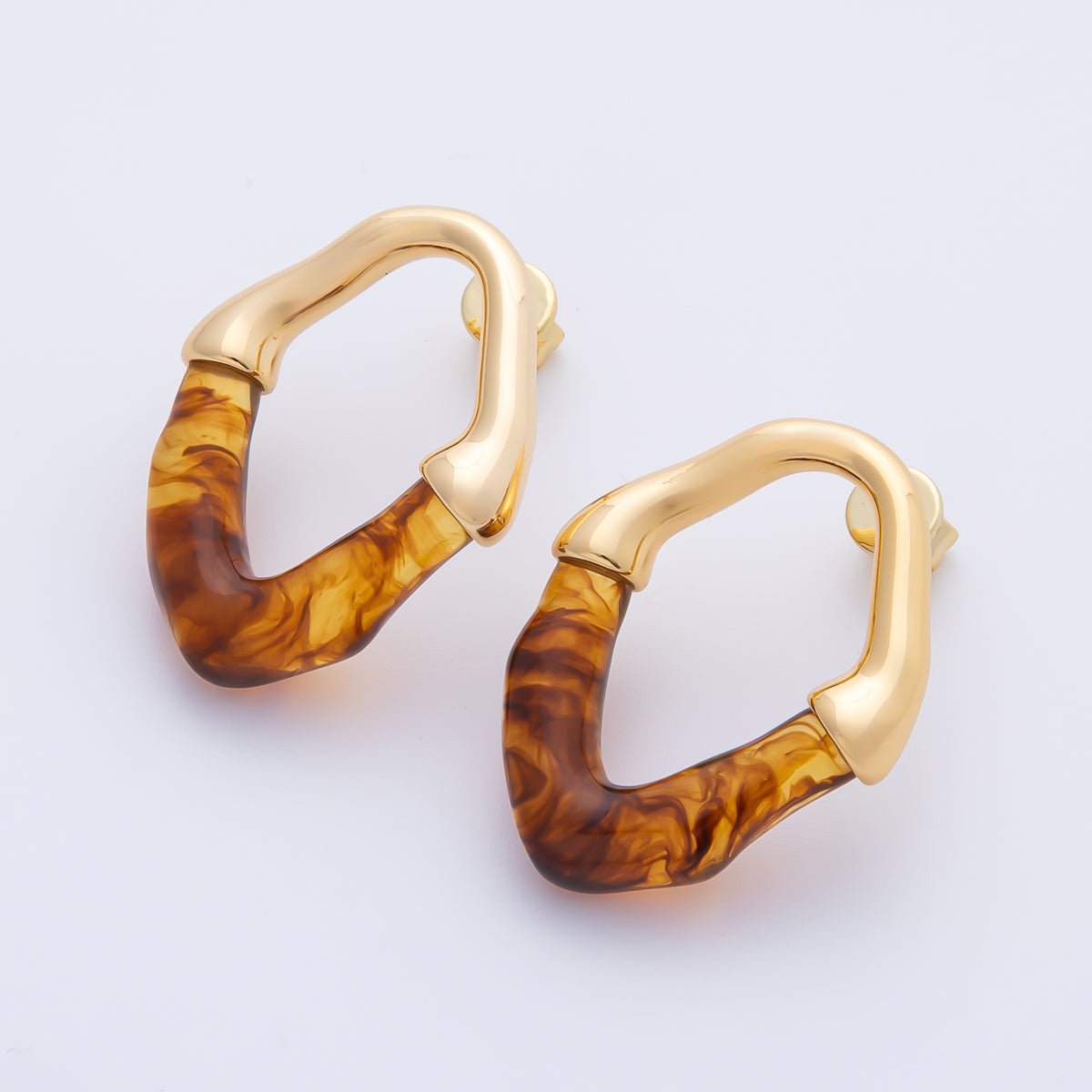 18K Gold Filled 34mm White, Black, Blue, Brown Resin Molten Oval Studs Earrings | AD1580 - AD1583 - DLUXCA