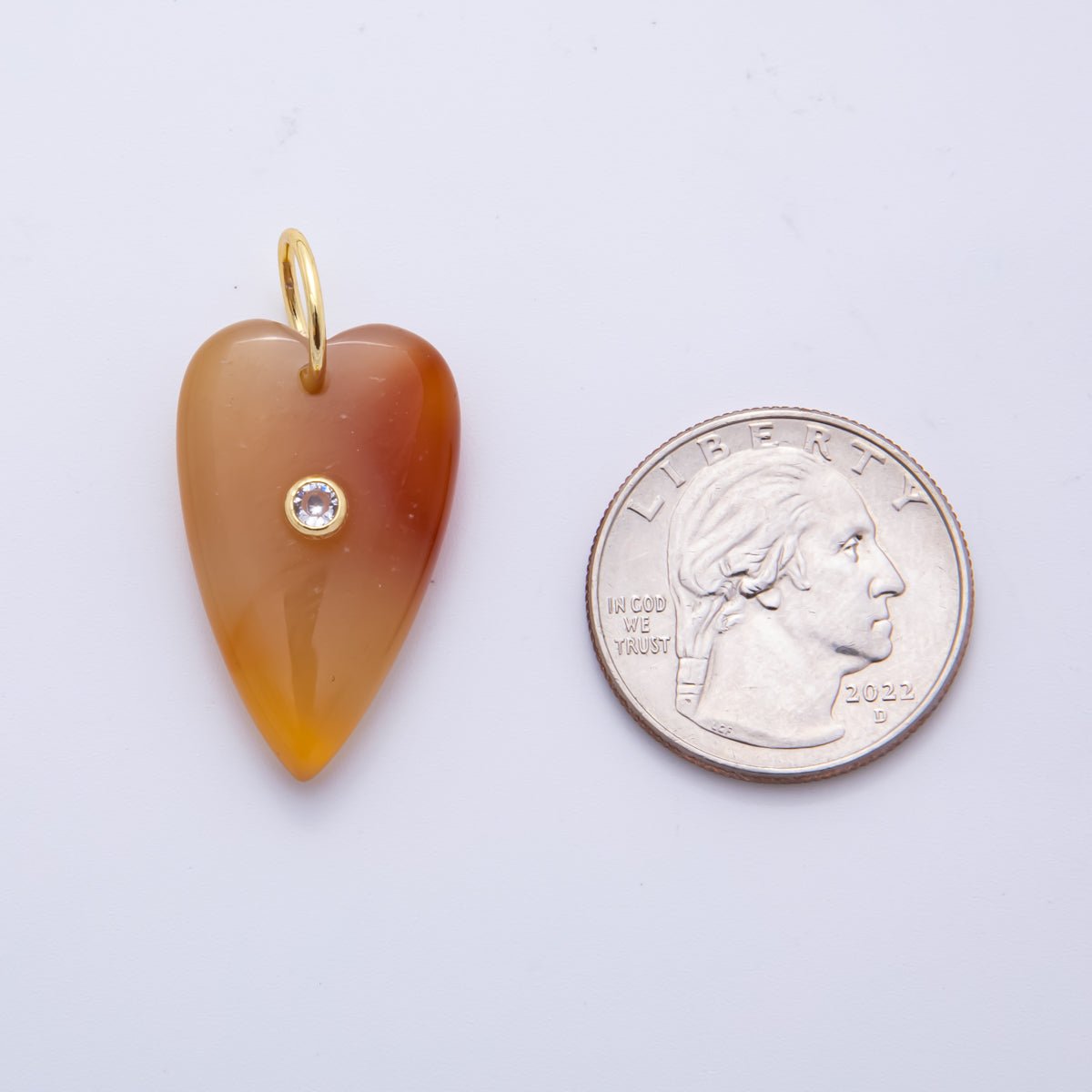 18K Gold Filled 35mm Carnelian, Aventurine, Quartz Long Heart Gemstone Charm | AH890 AH891 - DLUXCA