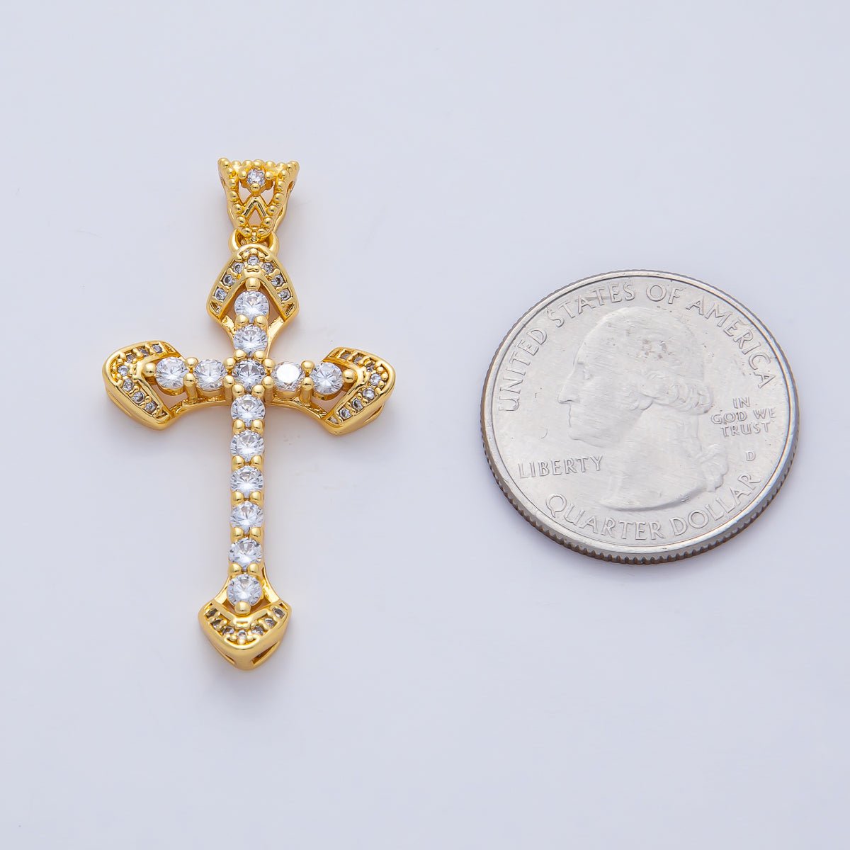 18K Gold Filled 35mm Clear Micro Paved CZ Religious Passion Cross Pendant | AF1195 - DLUXCA
