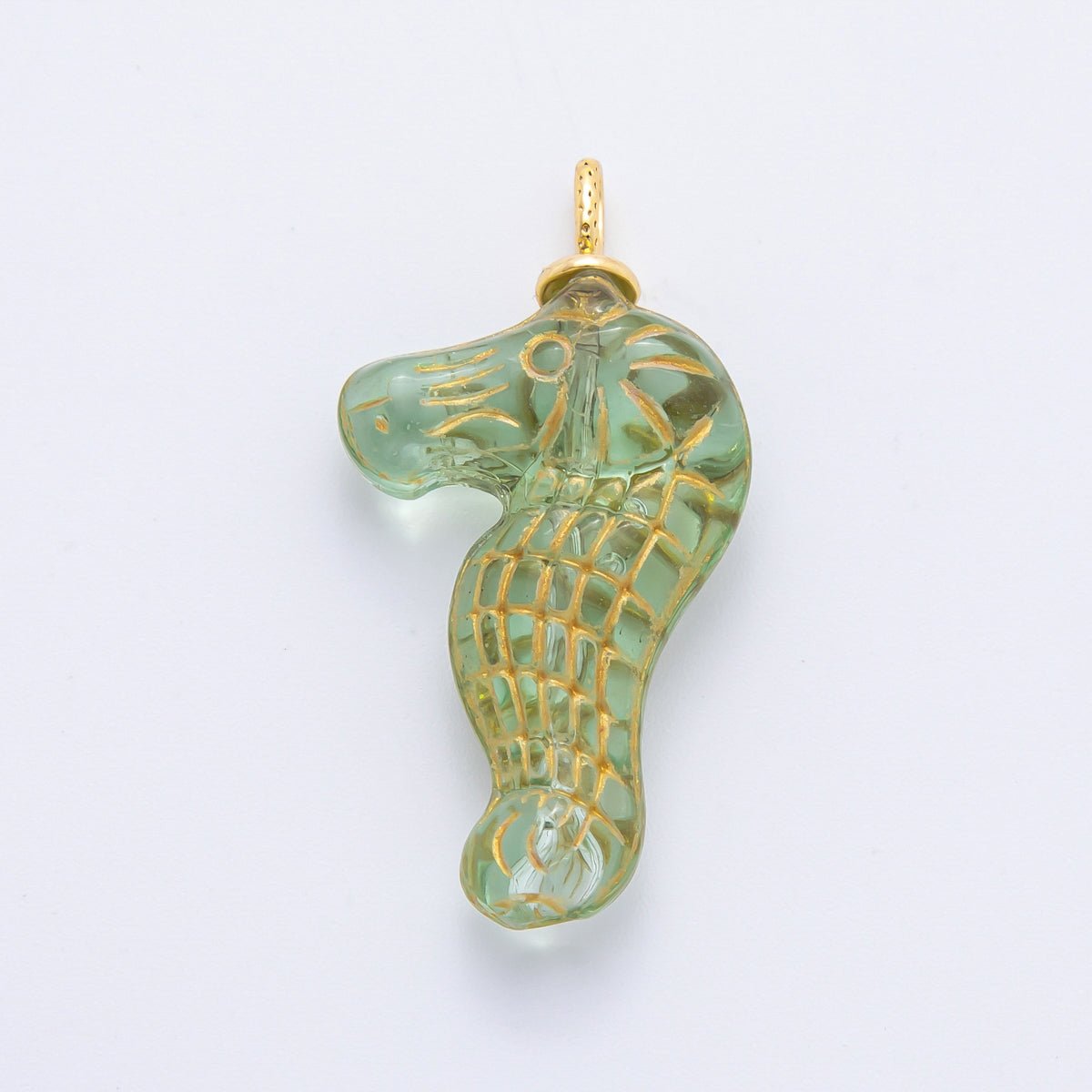 18K Gold Filled 35mm Gold - Lined Seahorse Ocean Animal Czech Glass Charm | AF1342 - AF1347 - DLUXCA