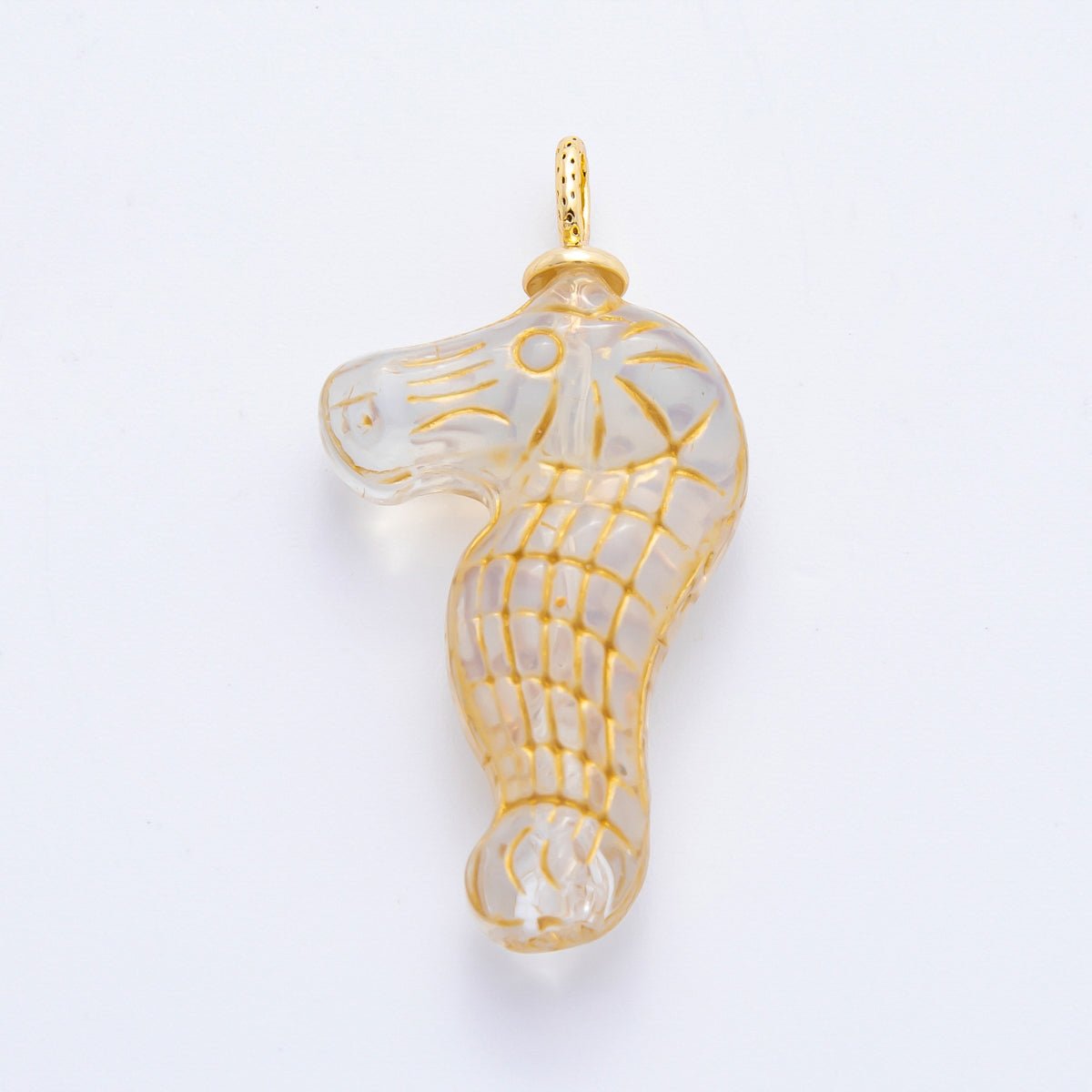 18K Gold Filled 35mm Gold - Lined Seahorse Ocean Animal Czech Glass Charm | AF1342 - AF1347 - DLUXCA
