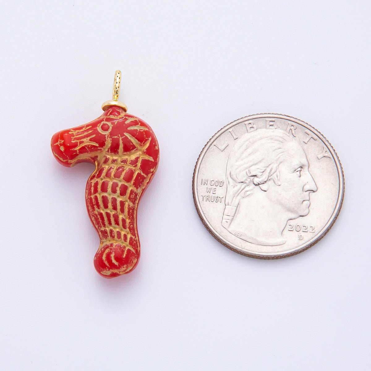 18K Gold Filled 35mm Gold - Lined Seahorse Ocean Animal Czech Glass Charm | AF1342 - AF1347 - DLUXCA