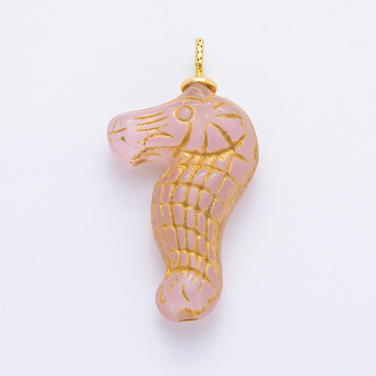 18K Gold Filled 35mm Gold - Lined Seahorse Ocean Animal Czech Glass Charm | AF1342 - AF1347 - DLUXCA