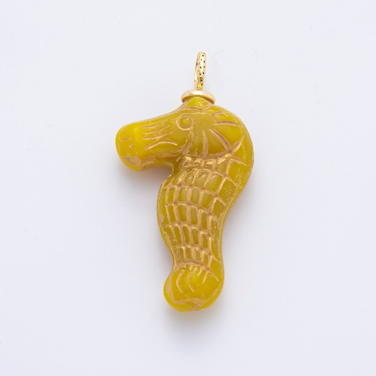 18K Gold Filled 35mm Gold - Lined Seahorse Ocean Animal Czech Glass Charm | AF1342 - AF1347 - DLUXCA